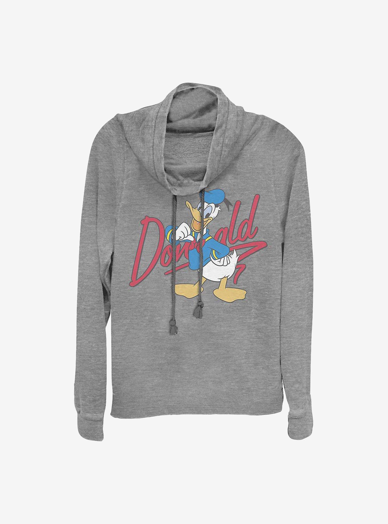 Disney Donald Duck Signature Donald Cowlneck Long-Sleeve Girls Top, GRAY HTR, hi-res