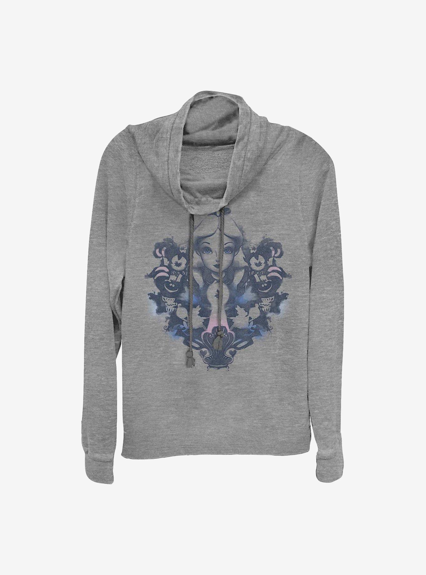 Disney Alice In Wonderland Alice Rorschach Cowlneck Long-Sleeve Girls Top, GRAY HTR, hi-res