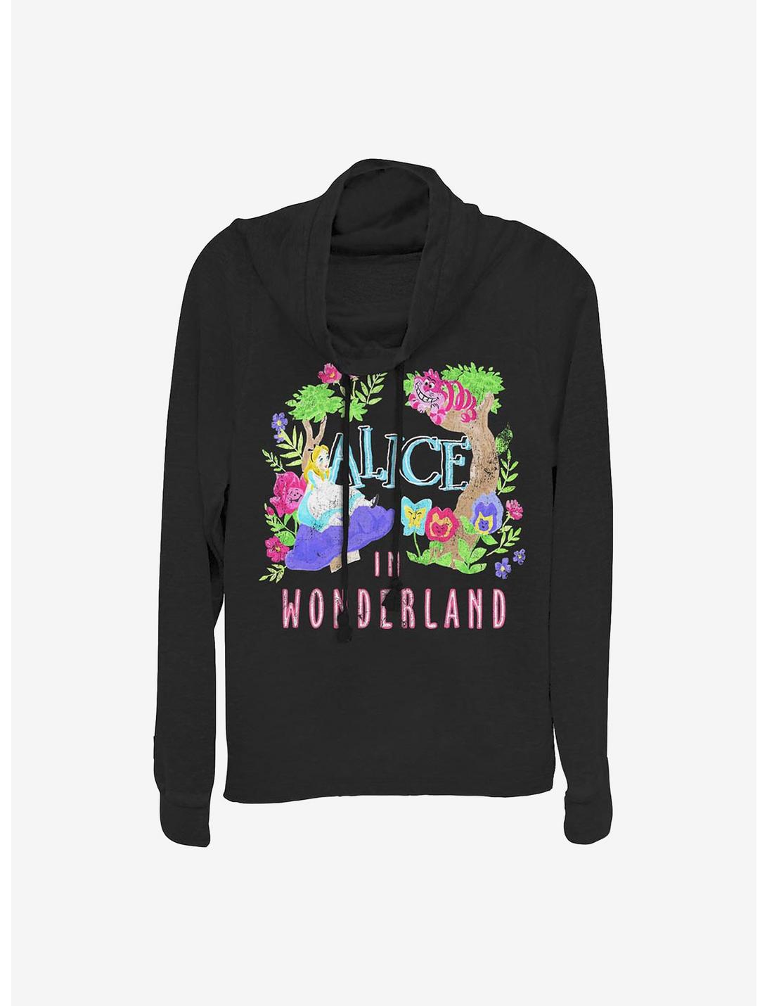 Disney Alice In Wonderland Neon Alice Cowlneck Long-Sleeve Girls Top, BLACK, hi-res