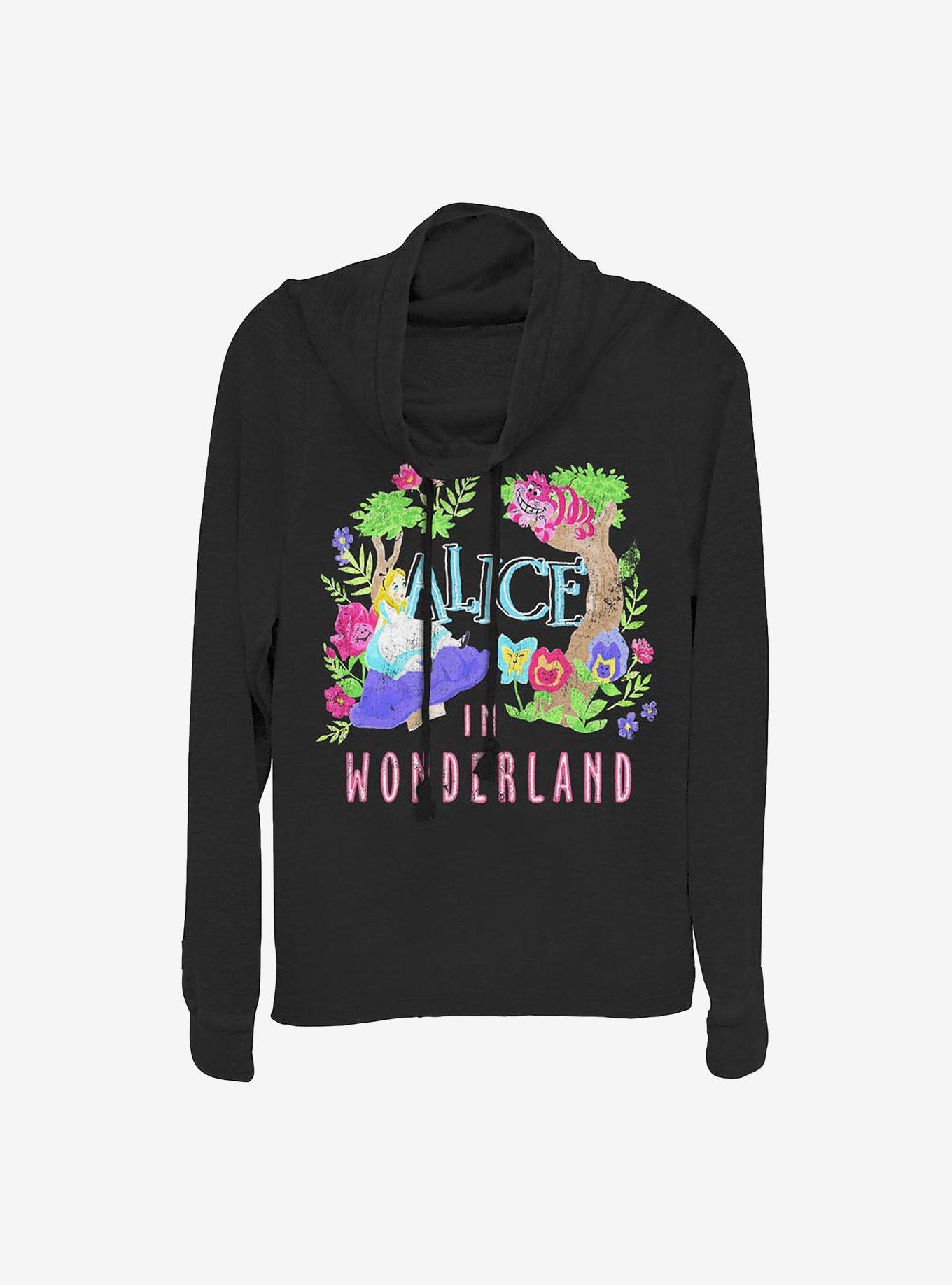 Disney Alice In Wonderland Neon Alice Cowlneck Long-Sleeve Girls Top, BLACK, hi-res