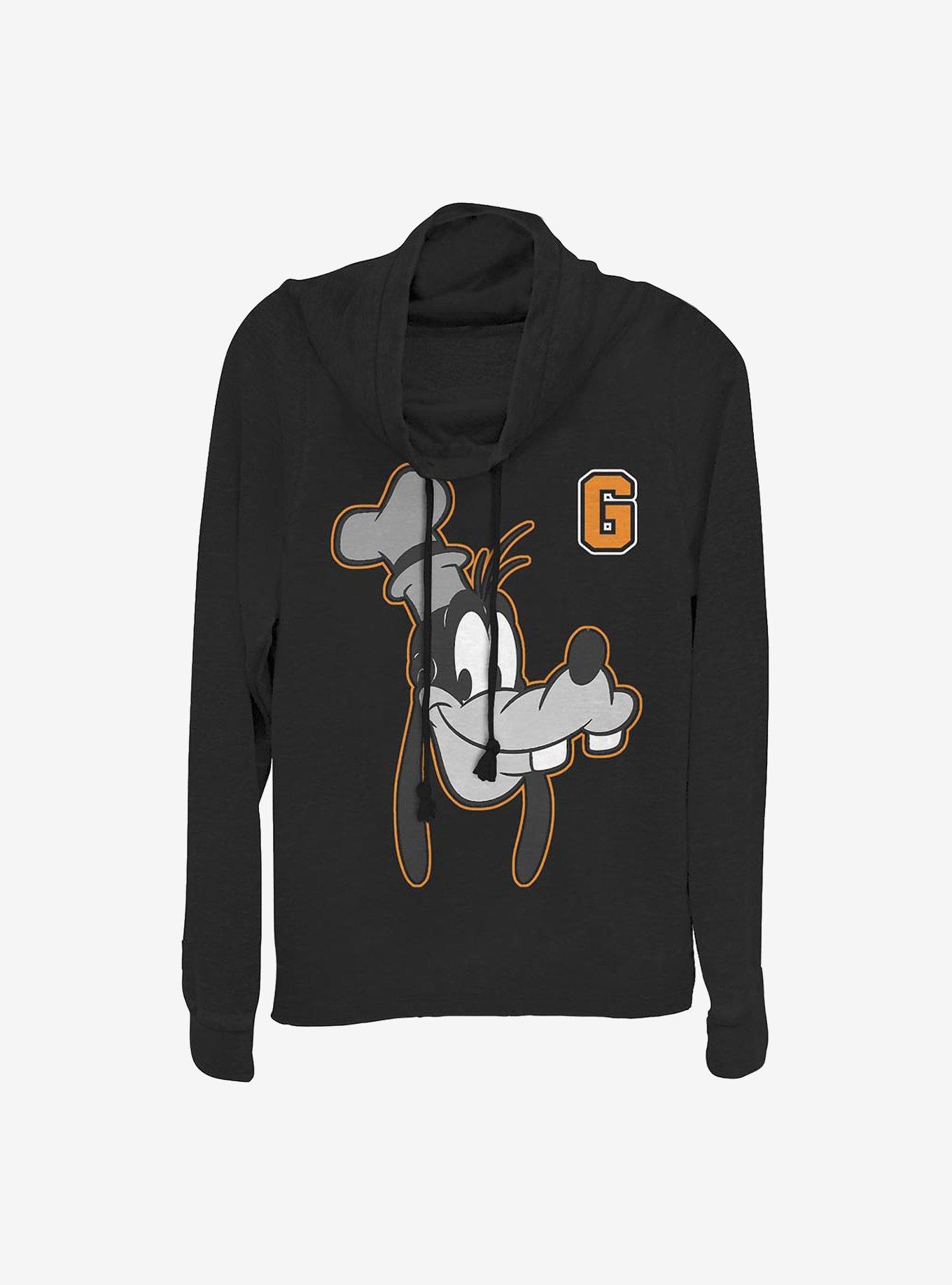 Disney Goofy Letter Goof Cowlneck Long-Sleeve Girls Top, BLACK, hi-res