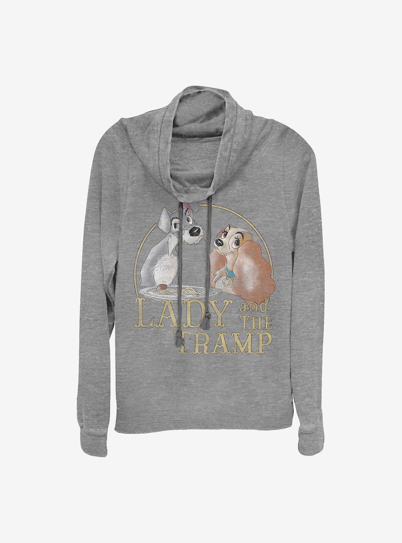 Disney Lady And The Tramp Lady Tramp Spaghetti Cowlneck Long-Sleeve Girls Top, GRAY HTR, hi-res