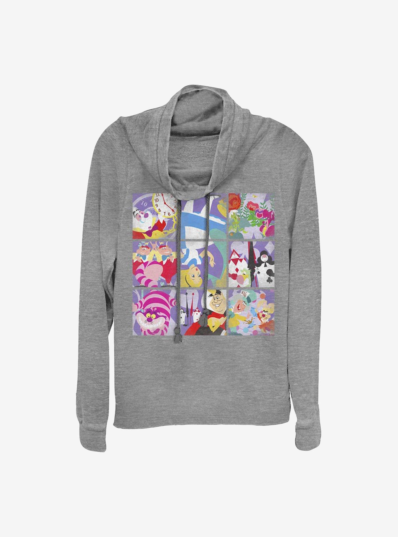 Disney Alice In Wonderland Wonder Art Blocks Cowlneck Long-Sleeve Girls Top, GRAY HTR, hi-res