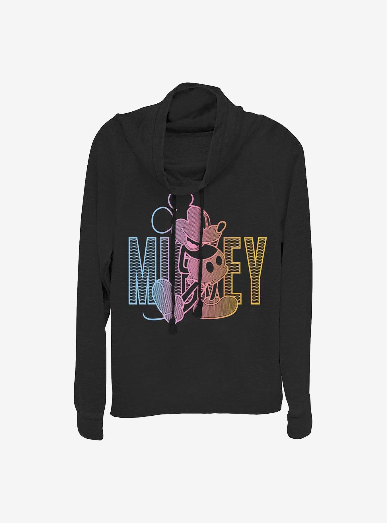 Disney Mickey Mouse Gradient Mickey Cowlneck Long-Sleeve Girls Top, BLACK, hi-res