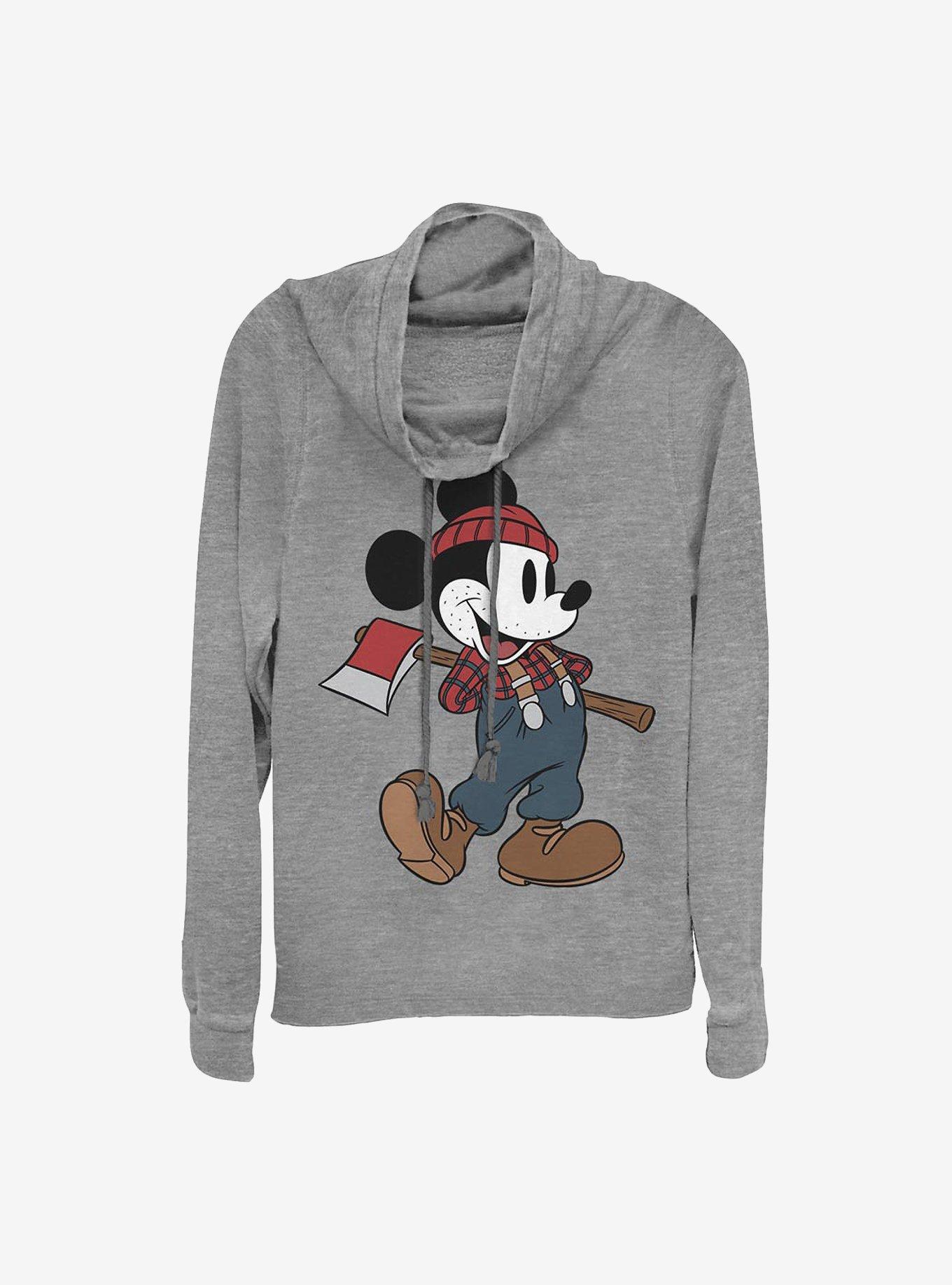 Disney Mickey Mouse Lumberjack Mickey Cowlneck Long-Sleeve Girls Top, GRAY HTR, hi-res