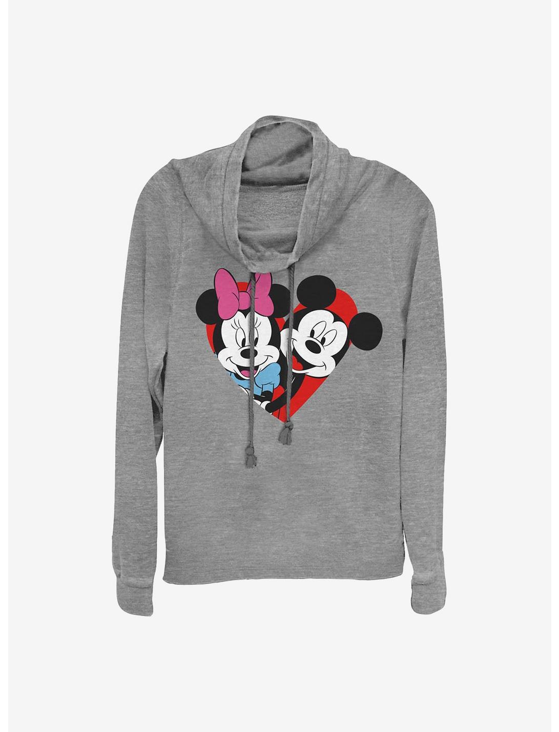 Disney Mickey Mouse Mickey Minnie Heart Cowlneck Long-Sleeve Girls Top, GRAY HTR, hi-res