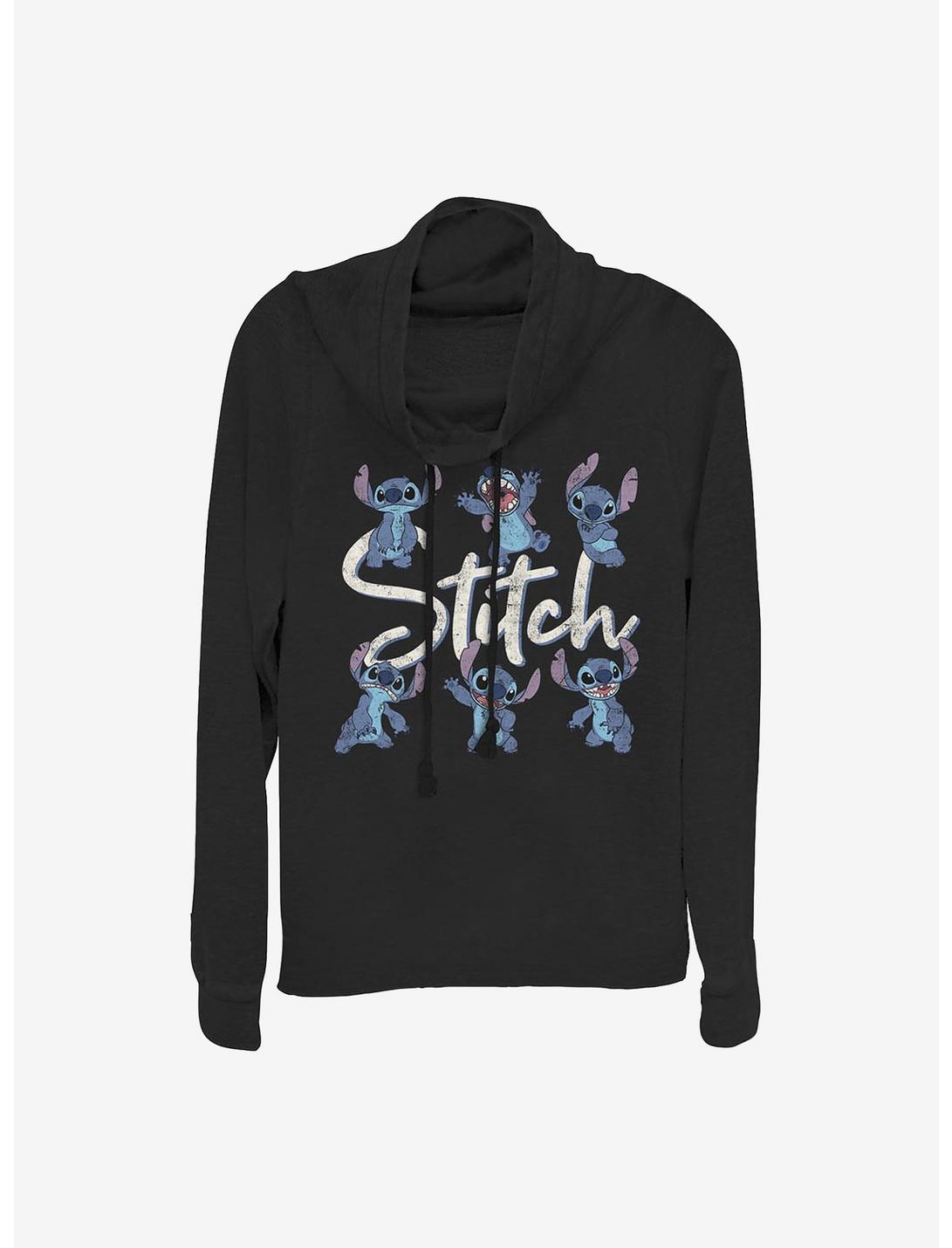 Disney Lilo & Stitch Stitch Poses Cowlneck Long-Sleeve Girls Top, BLACK, hi-res