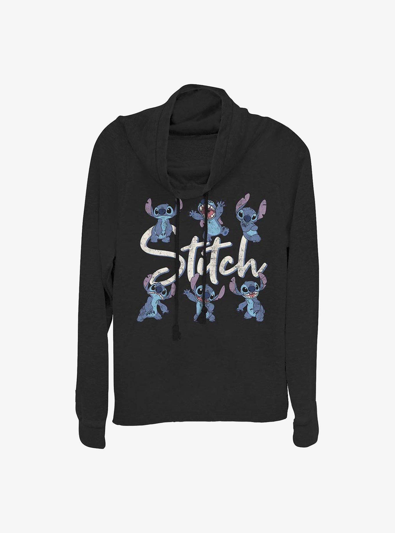 Disney Lilo & Stitch Stitch Poses Cowlneck Long-Sleeve Girls Top, BLACK, hi-res