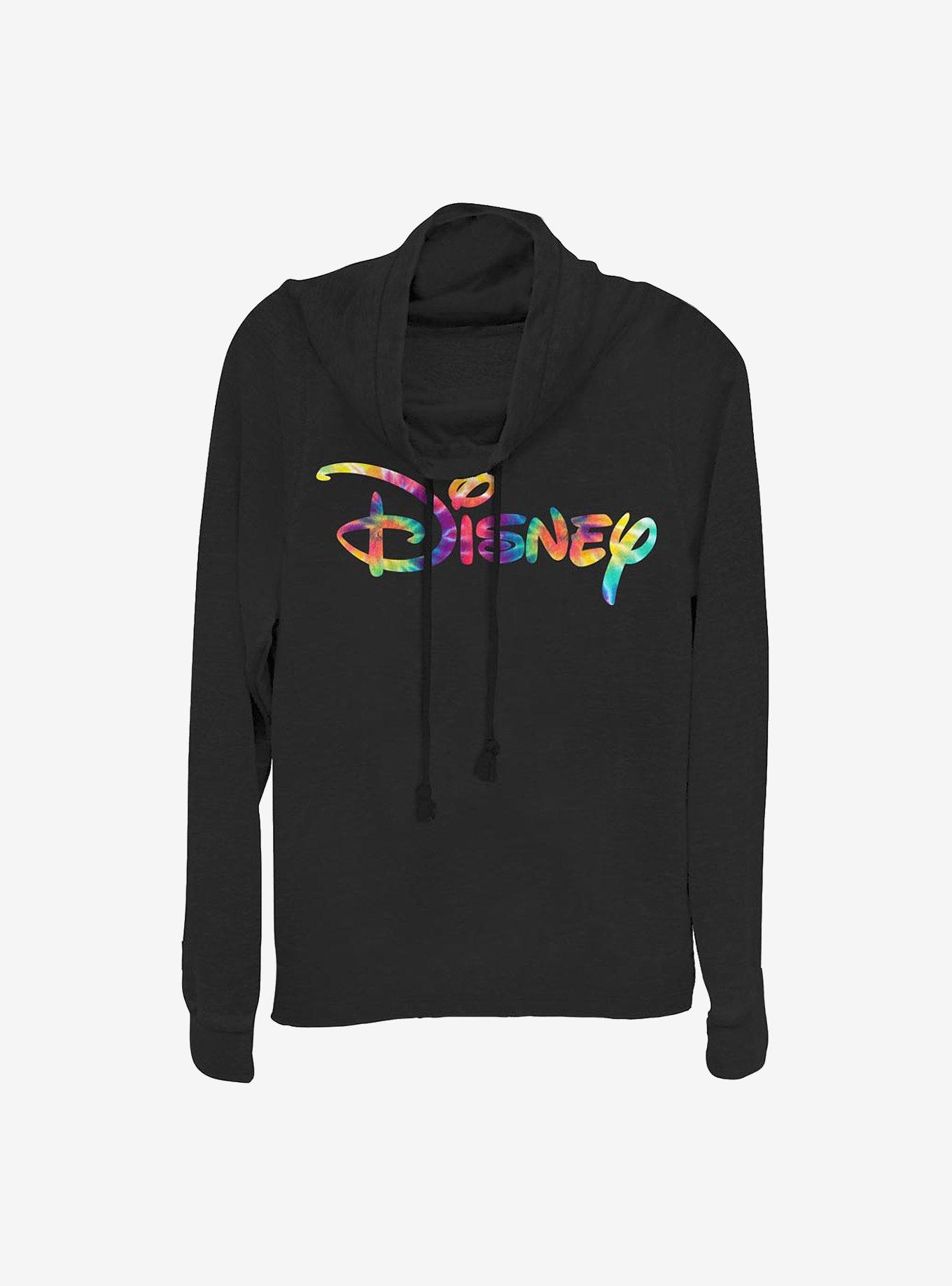 Disney Classic Tie-Dye Fill Cowlneck Long-Sleeve Girls Top, BLACK, hi-res
