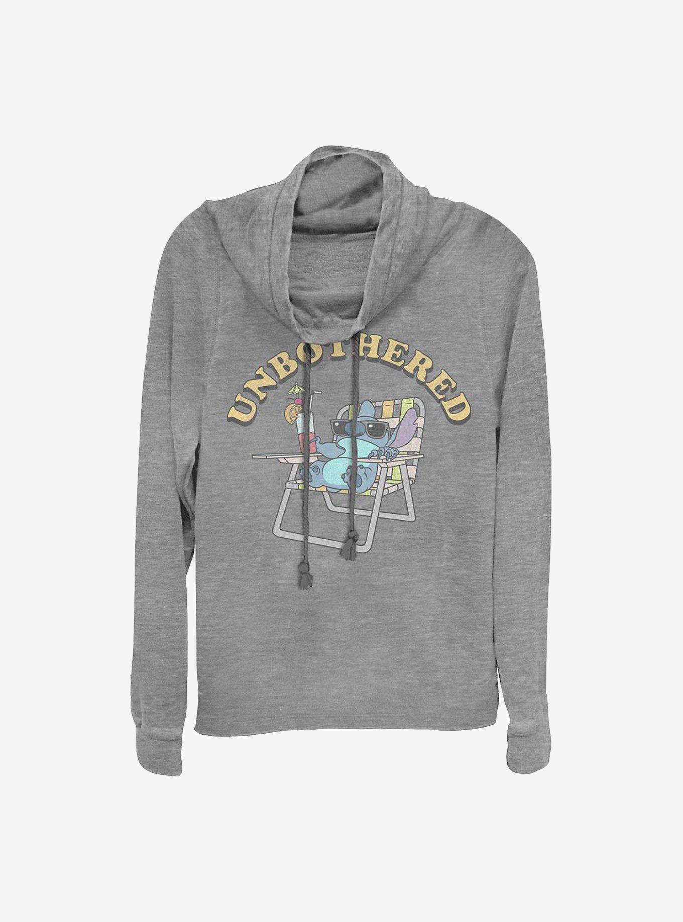 Disney Lilo & Stitch Unbothered Cowlneck Long-Sleeve Girls Top, GRAY HTR, hi-res