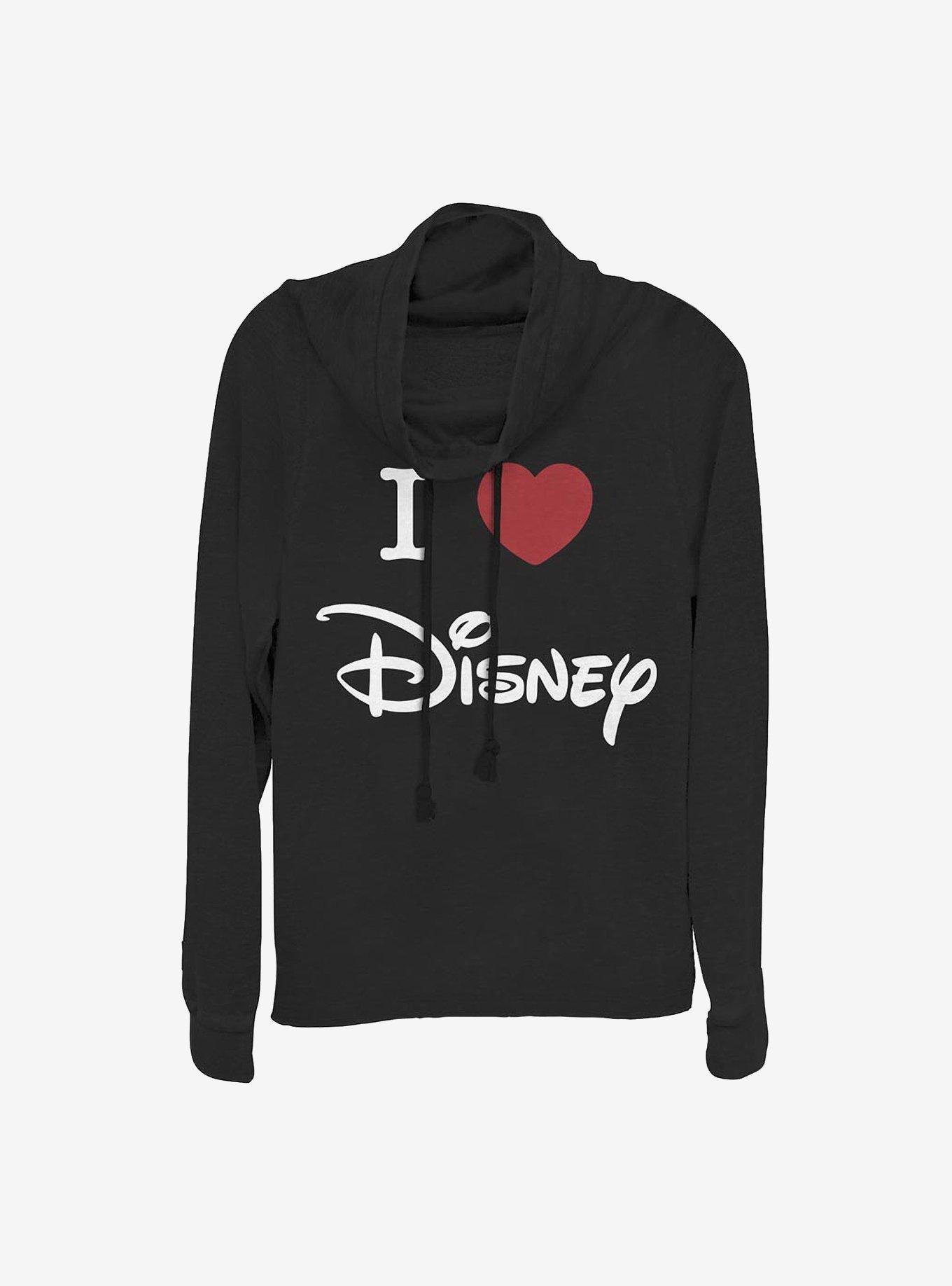 Disney Classic I Heart Disney Cowlneck Long-Sleeve Girls Top, BLACK, hi-res