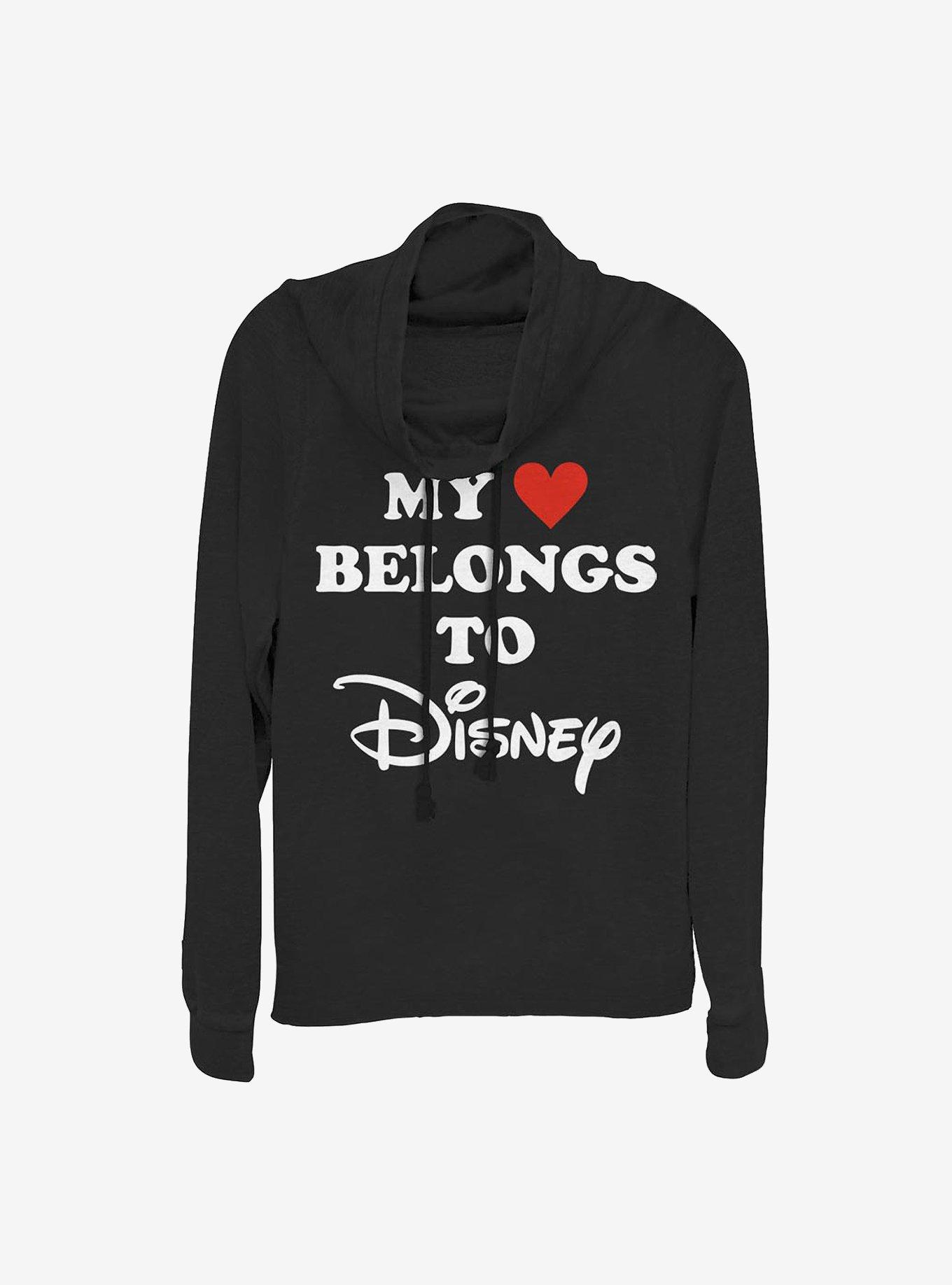 Disney Classic I Heart Disney Cowlneck Long-Sleeve Girls Top, BLACK, hi-res