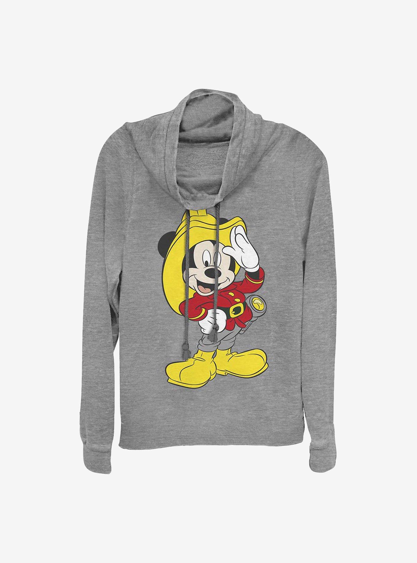 Disney Mickey Mouse Mickey Firefighter Cowlneck Long-Sleeve Girls Top, GRAY HTR, hi-res