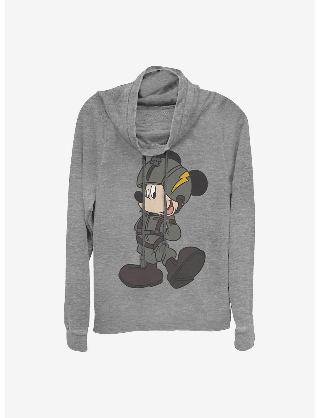 Disney Mickey Mouse Mickey Jet Pilot Cowlneck Long-Sleeve Girls Top, GRAY HTR, hi-res