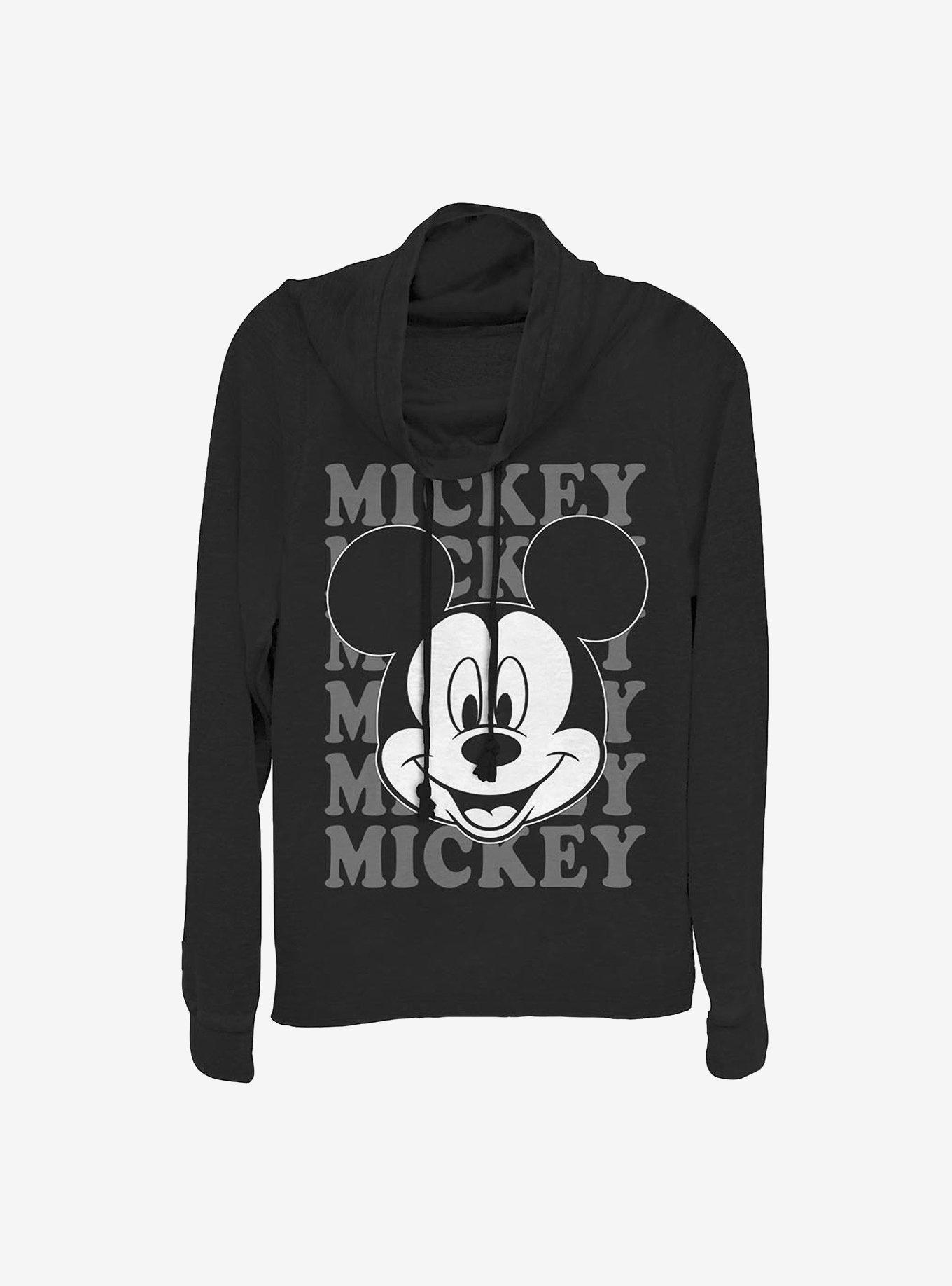 Disney Mickey Mouse All Name Cowlneck Long-Sleeve Girls Top, BLACK, hi-res