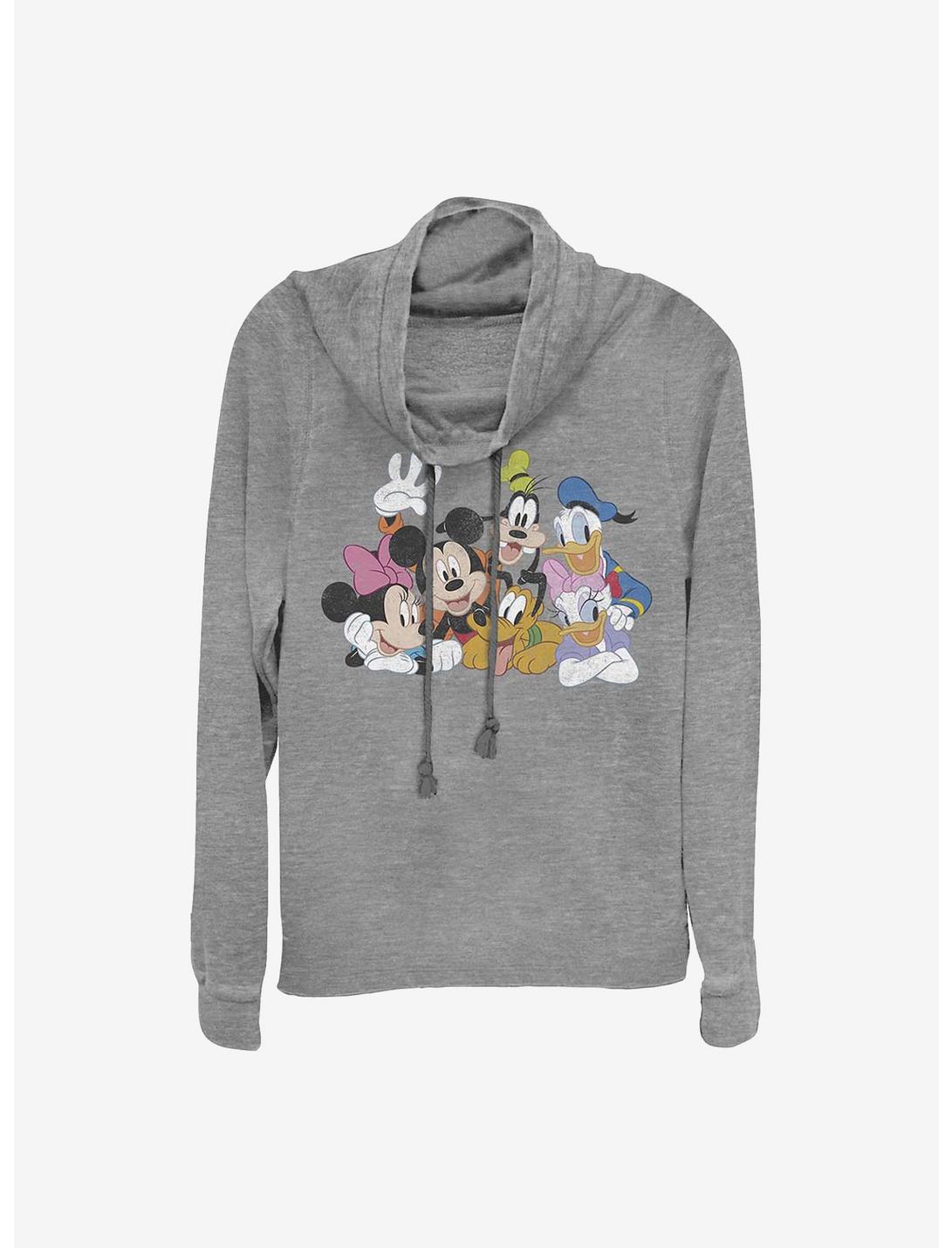 Disney Mickey Mouse And Friends Group Cowlneck Long-Sleeve Girls Top, GRAY HTR, hi-res