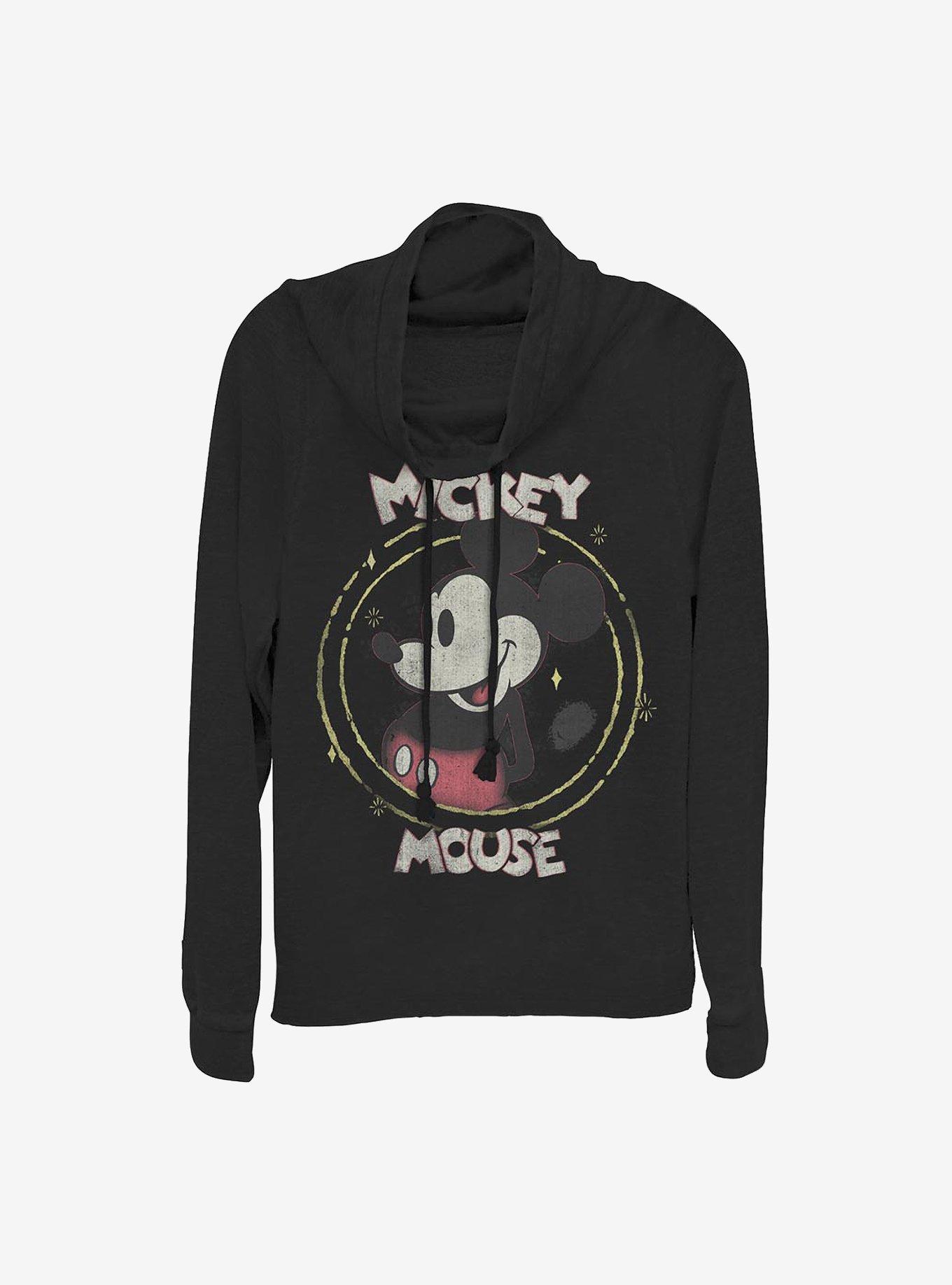 Disney Mickey Mouse Happy Mickey Cowlneck Long-Sleeve Girls Top, BLACK, hi-res