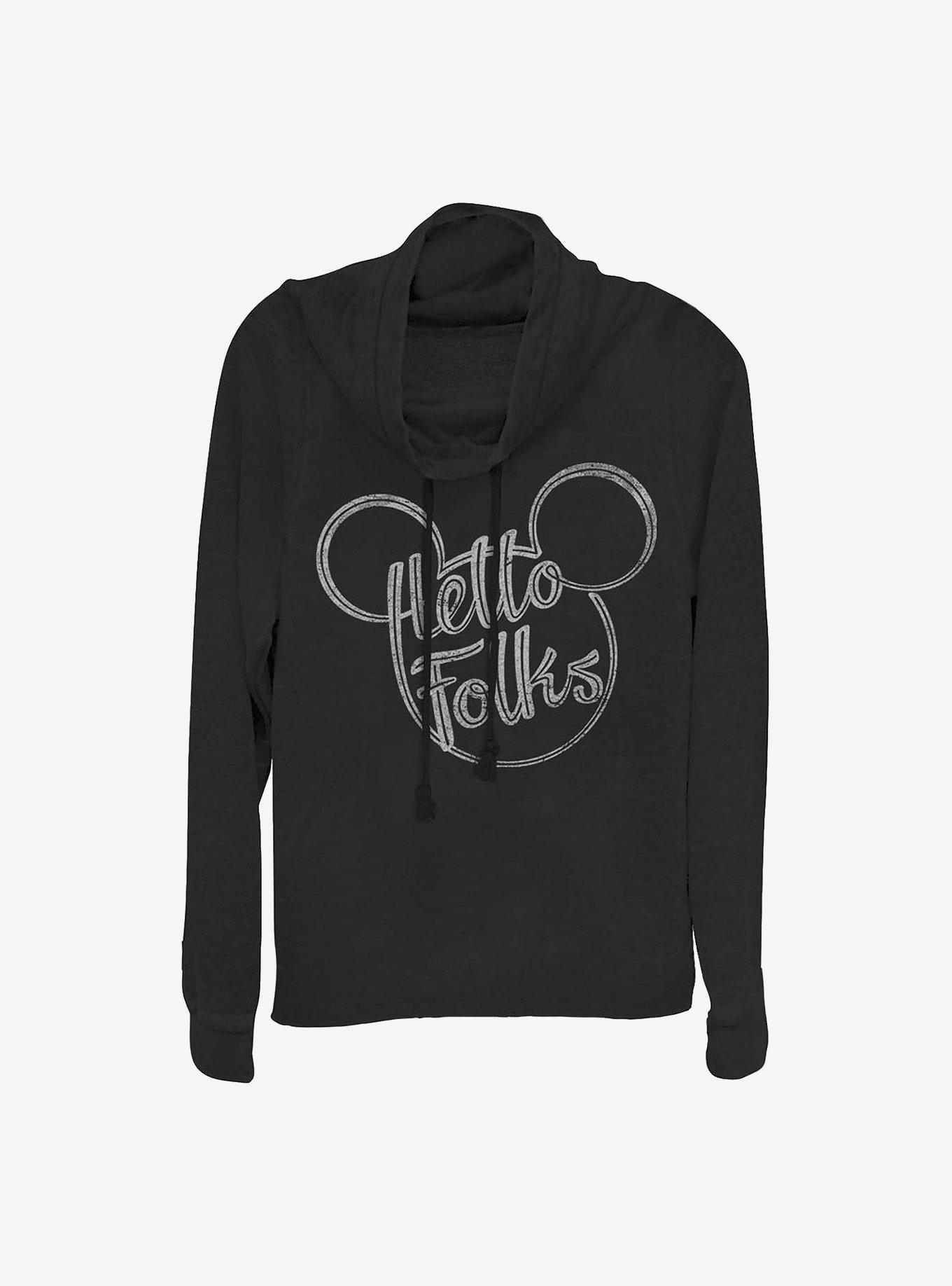 Disney Mickey Mouse Hello Folks Cowlneck Long-Sleeve Girls Top, BLACK, hi-res