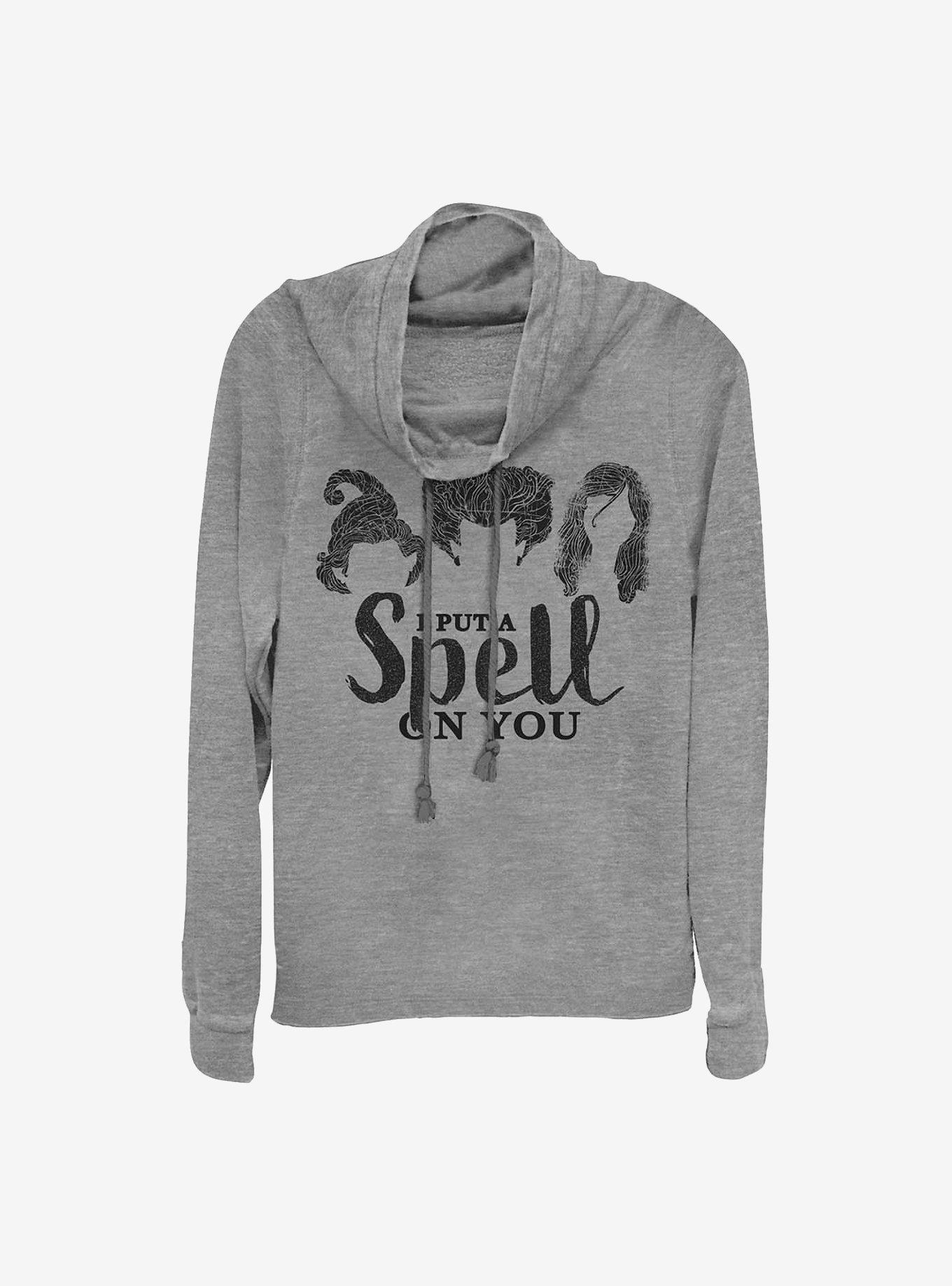 Disney Hocus Pocus Hair Silhoutte Spell Cowlneck Long-Sleeve Girls Top, GRAY HTR, hi-res