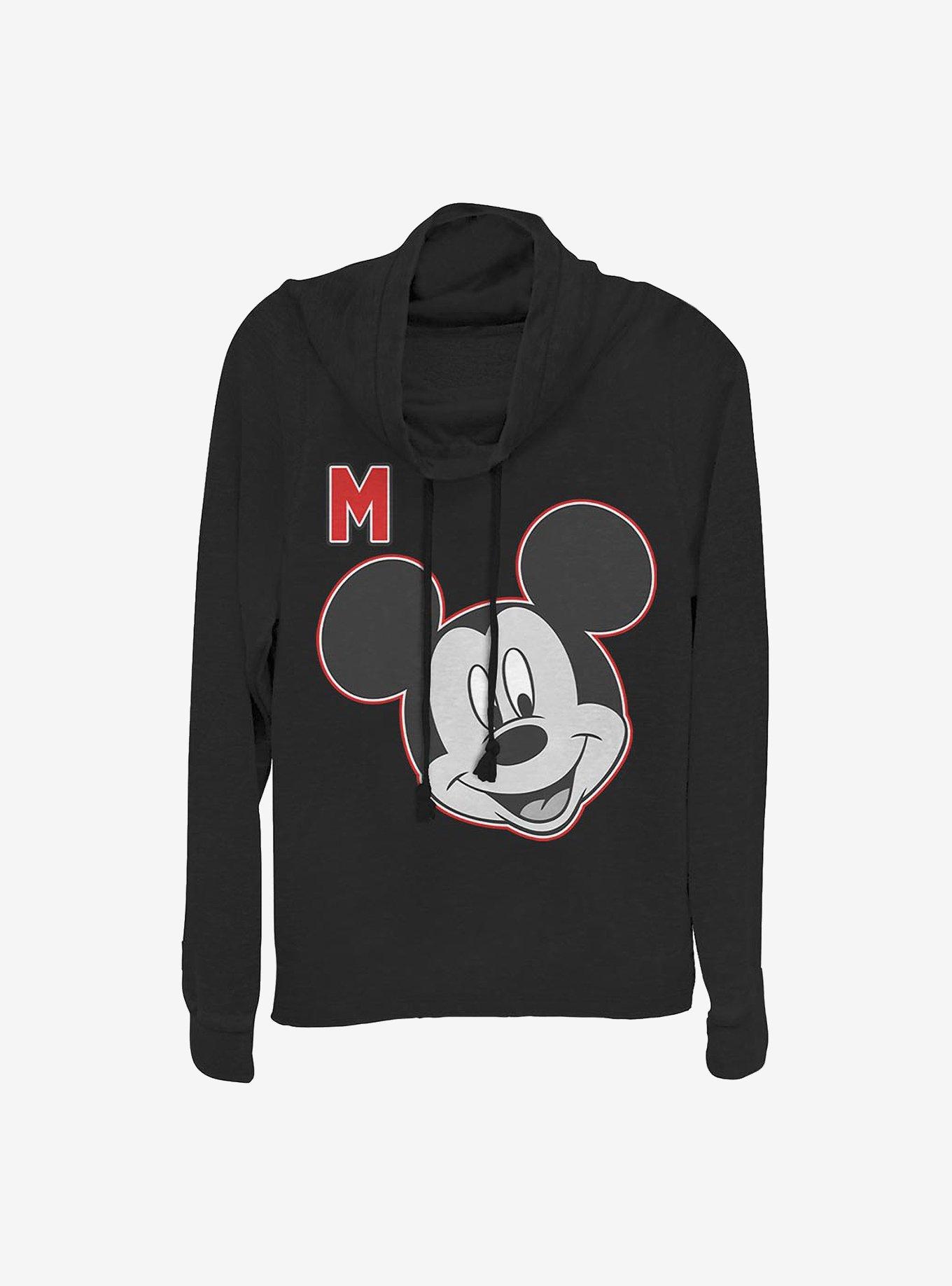 Disney Mickey Mouse Letter Mickey Cowlneck Long-Sleeve Girls Top, BLACK, hi-res