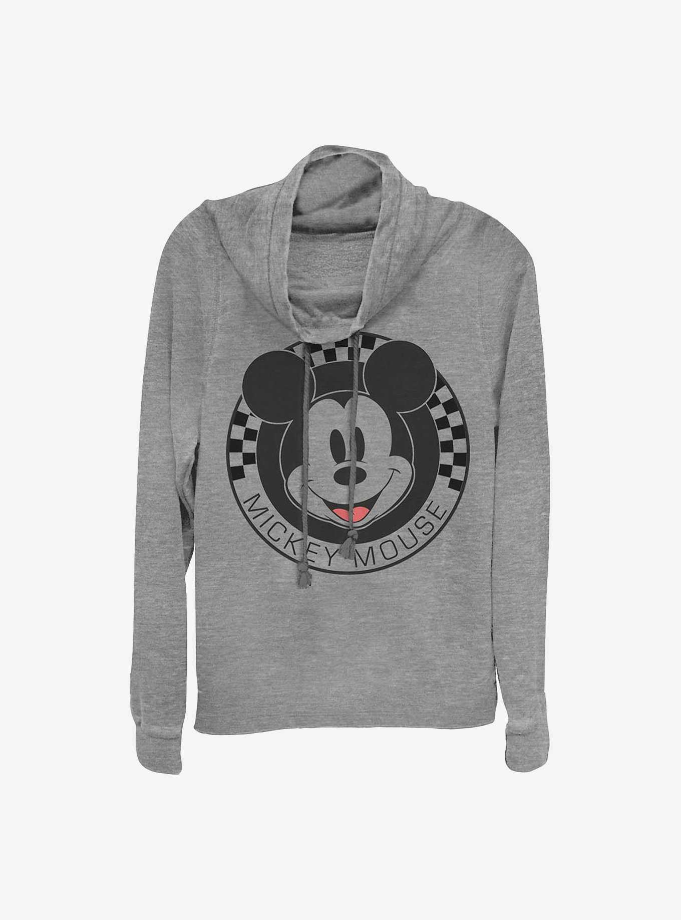 Disney Mickey Mouse Checkered Cowlneck Long-Sleeve Girls Top, , hi-res