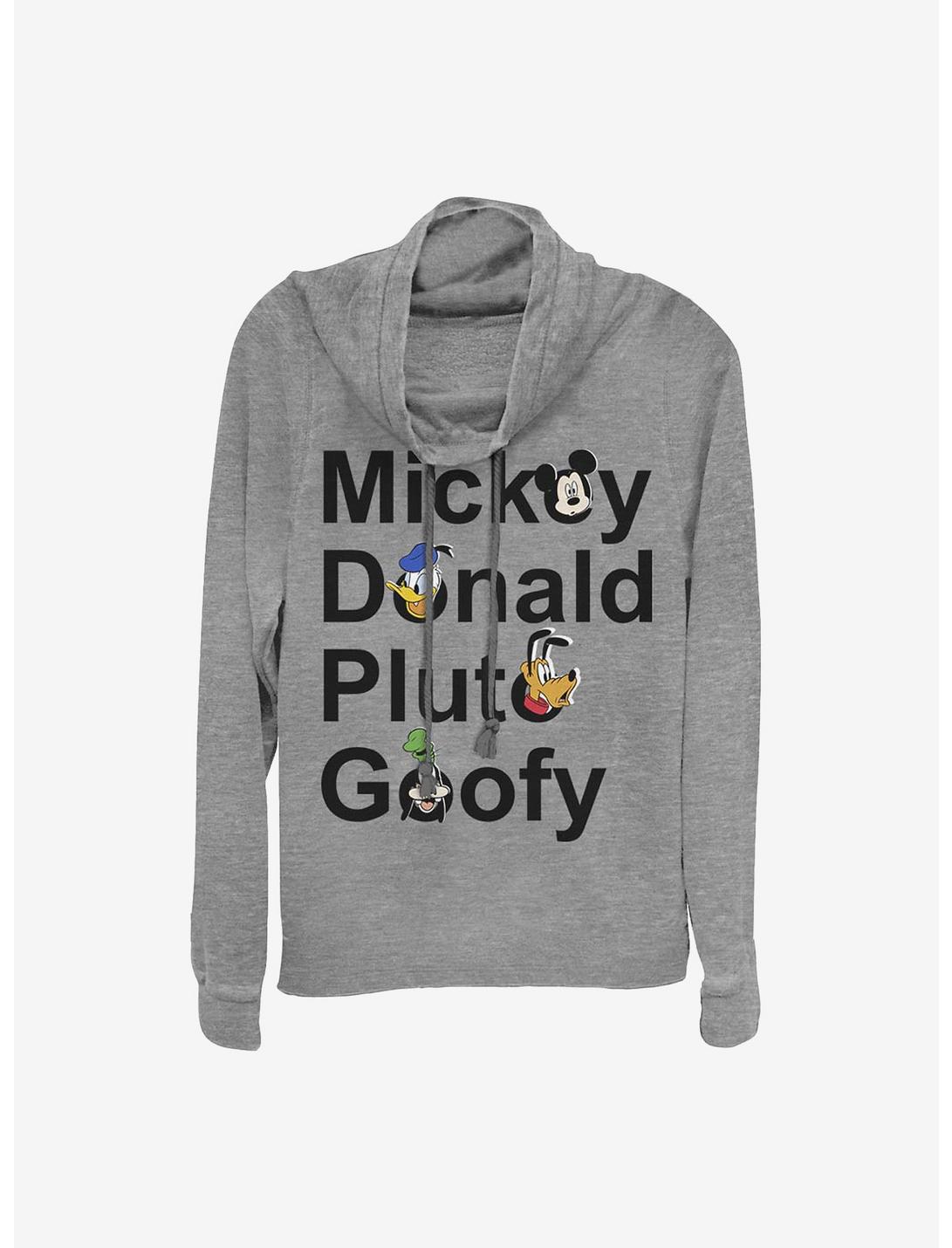 Disney Mickey And Friends Names Cowlneck Long-Sleeve Girls Top, GRAY HTR, hi-res