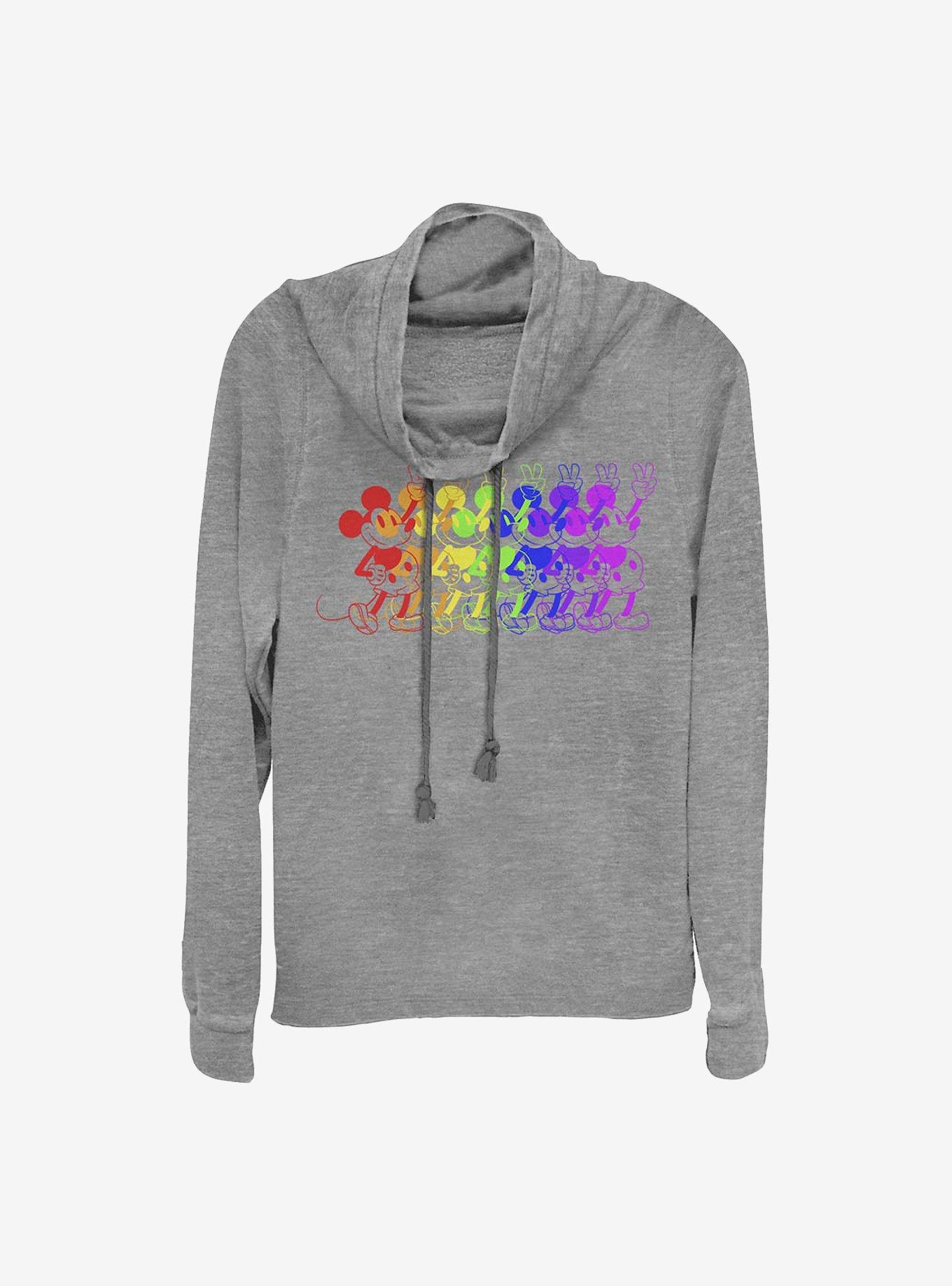 Disney Mickey Mouse Rainbow Mouse Cowlneck Long-Sleeve Girls Top, GRAY HTR, hi-res