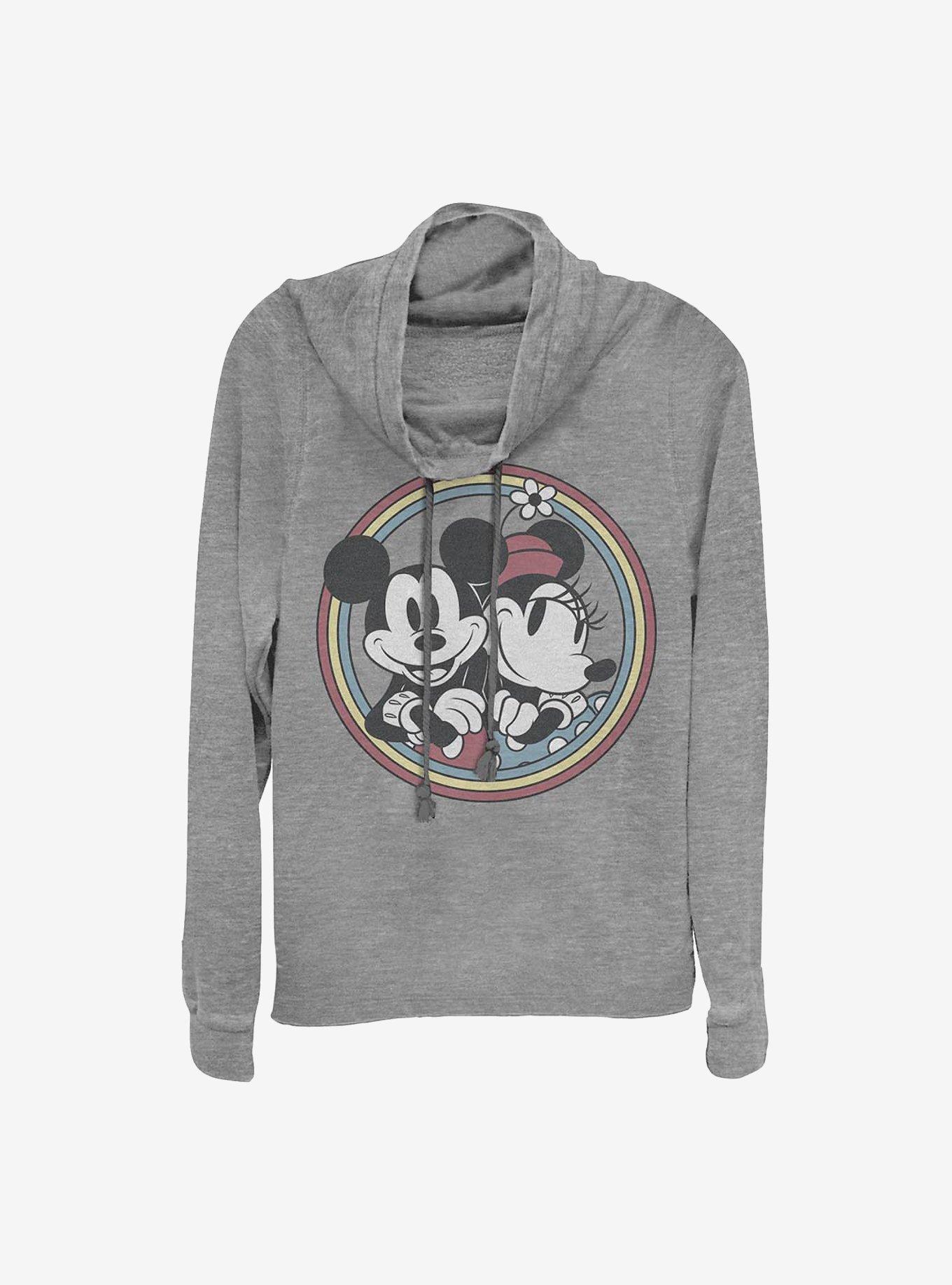 Disney Mickey Mouse Retro Mickey Minnie Cowlneck Long-Sleeve Girls Top, GRAY HTR, hi-res