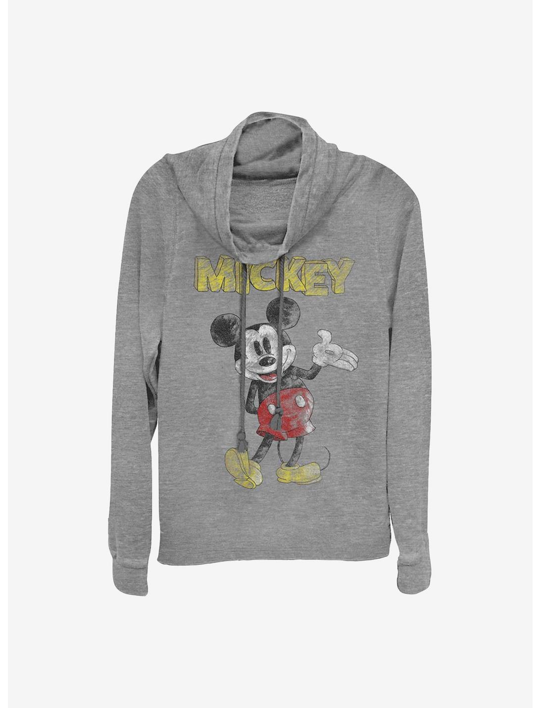 Disney Mickey Mouse Sketch Mickey Cowlneck Long-Sleeve Girls Top, GRAY HTR, hi-res