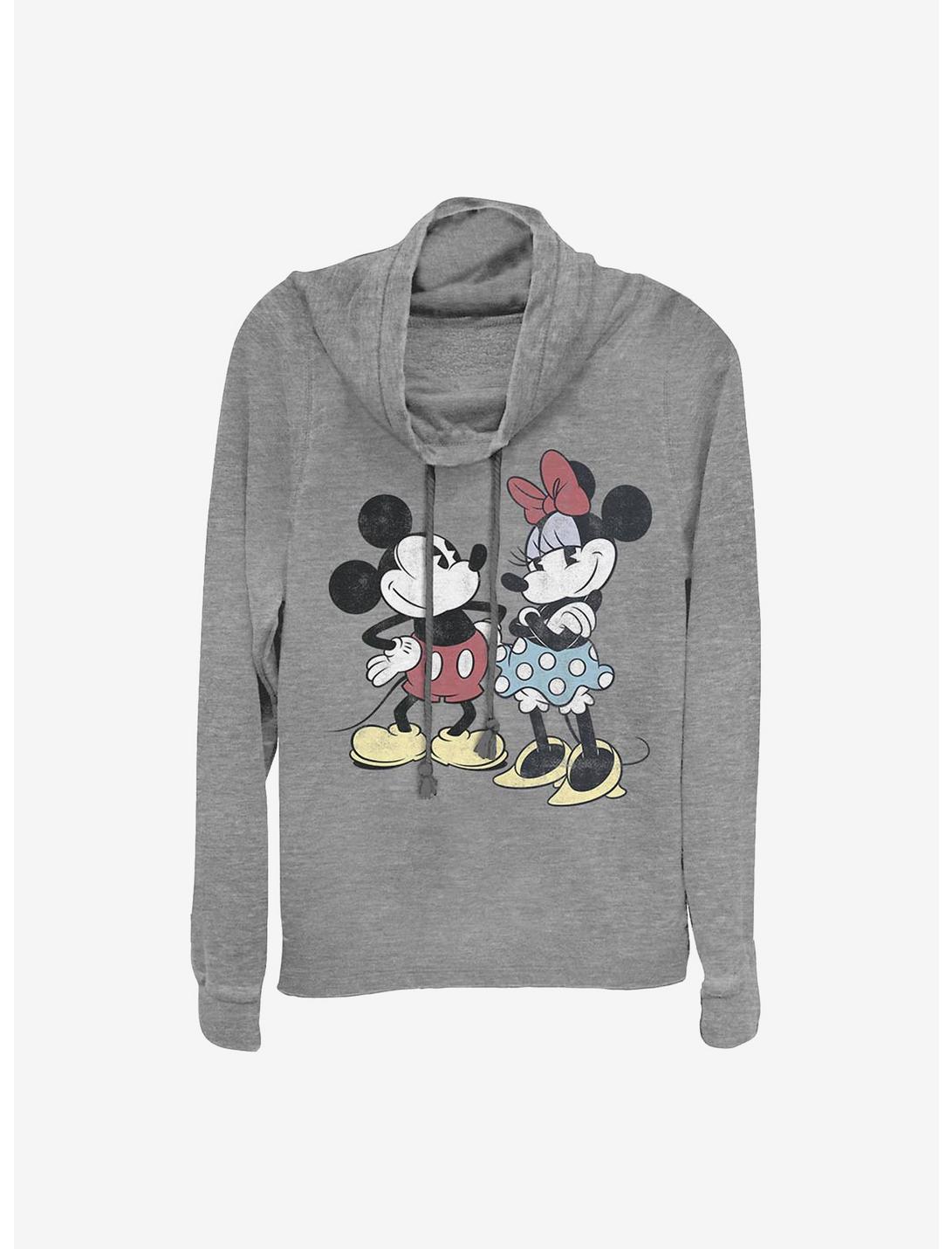 Disney Mickey Mouse Mickey And Minnie Retro Cowlneck Long-Sleeve Girls Top, GRAY HTR, hi-res
