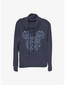 Disney Mickey Mouse Mickey Ear Snowflakes Cowlneck Long-Sleeve Girls Top, , hi-res