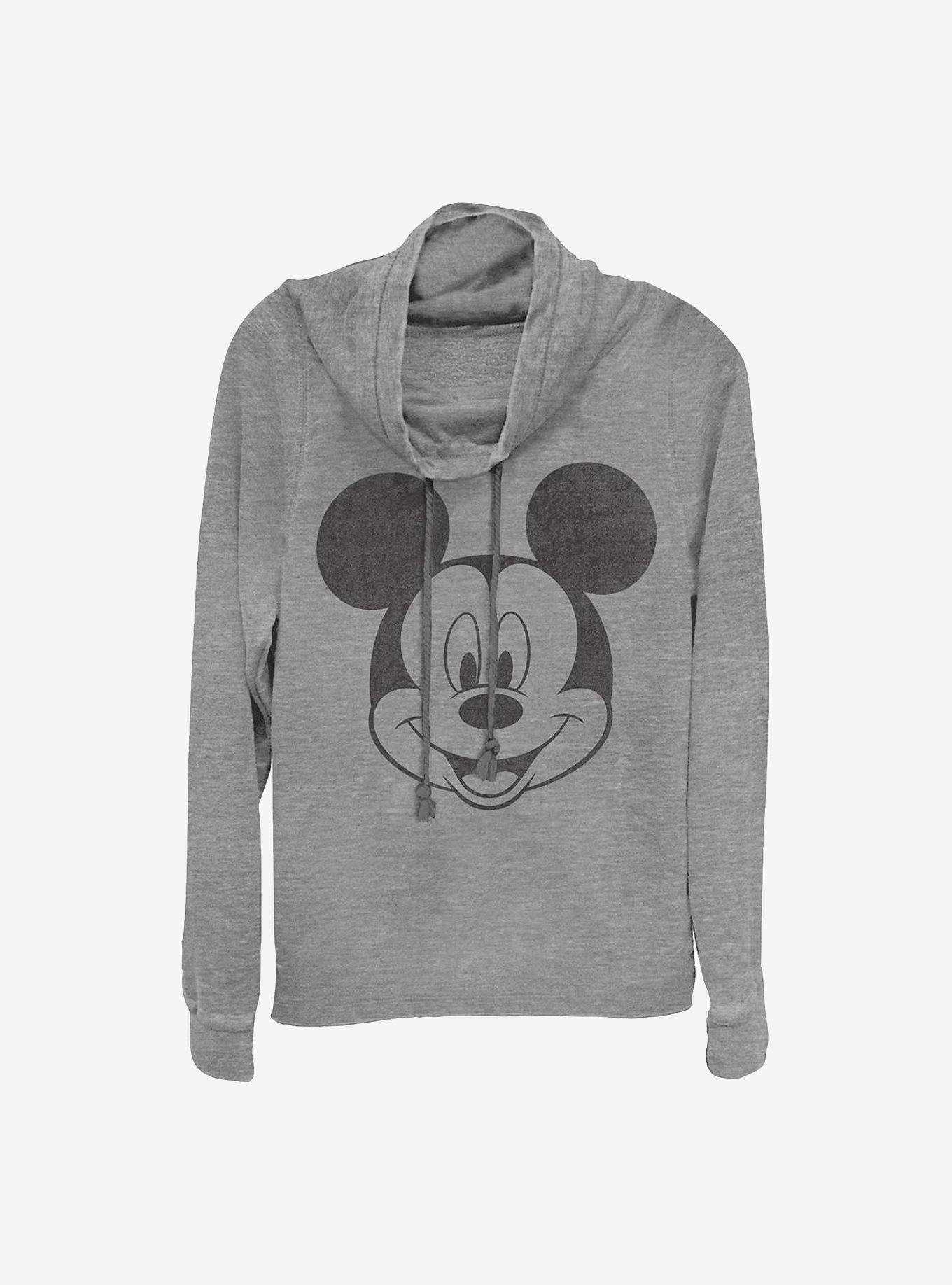 Disney Mickey Mouse Mickey Face Cowlneck Long-Sleeve Girls Top, GRAY HTR, hi-res