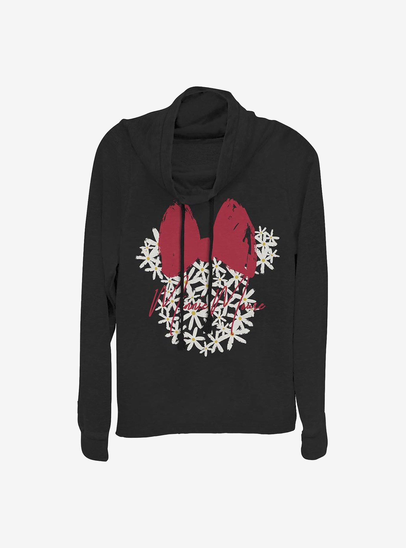 Disney Minnie Mouse Floral Minnie Cowlneck Long-Sleeve Girls Top, BLACK, hi-res