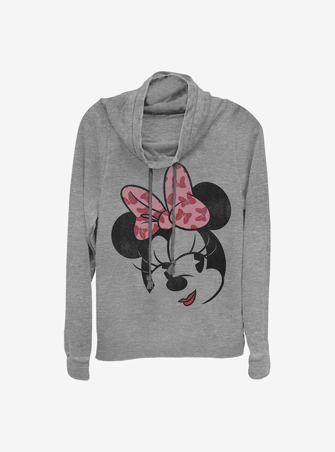 Disney Minnie Mouse Minnie Face Cowlneck Long-Sleeve Girls Top, GRAY HTR, hi-res