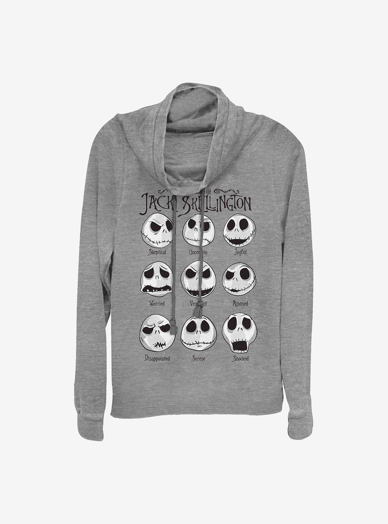 Disney The Nightmare Before Christmas Jack Emotions Cowlneck Long-Sleeve Girls Top, GRAY HTR, hi-res