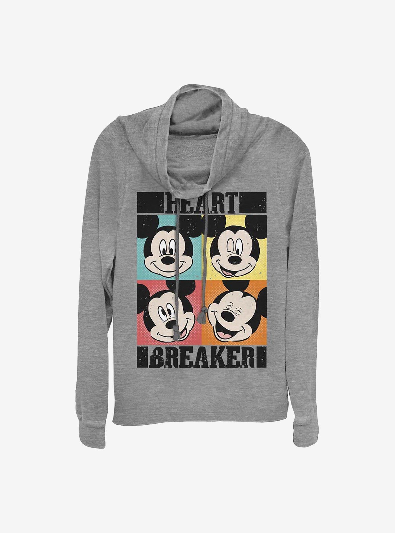 Disney Mickey Mouse Mickey Heart Breaker Cowlneck Long-Sleeve Girls Top, GRAY HTR, hi-res