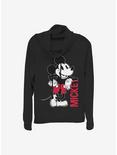 Disney Mickey Mouse Mickey Leaning Cowlneck Long-Sleeve Girls Top, BLACK, hi-res