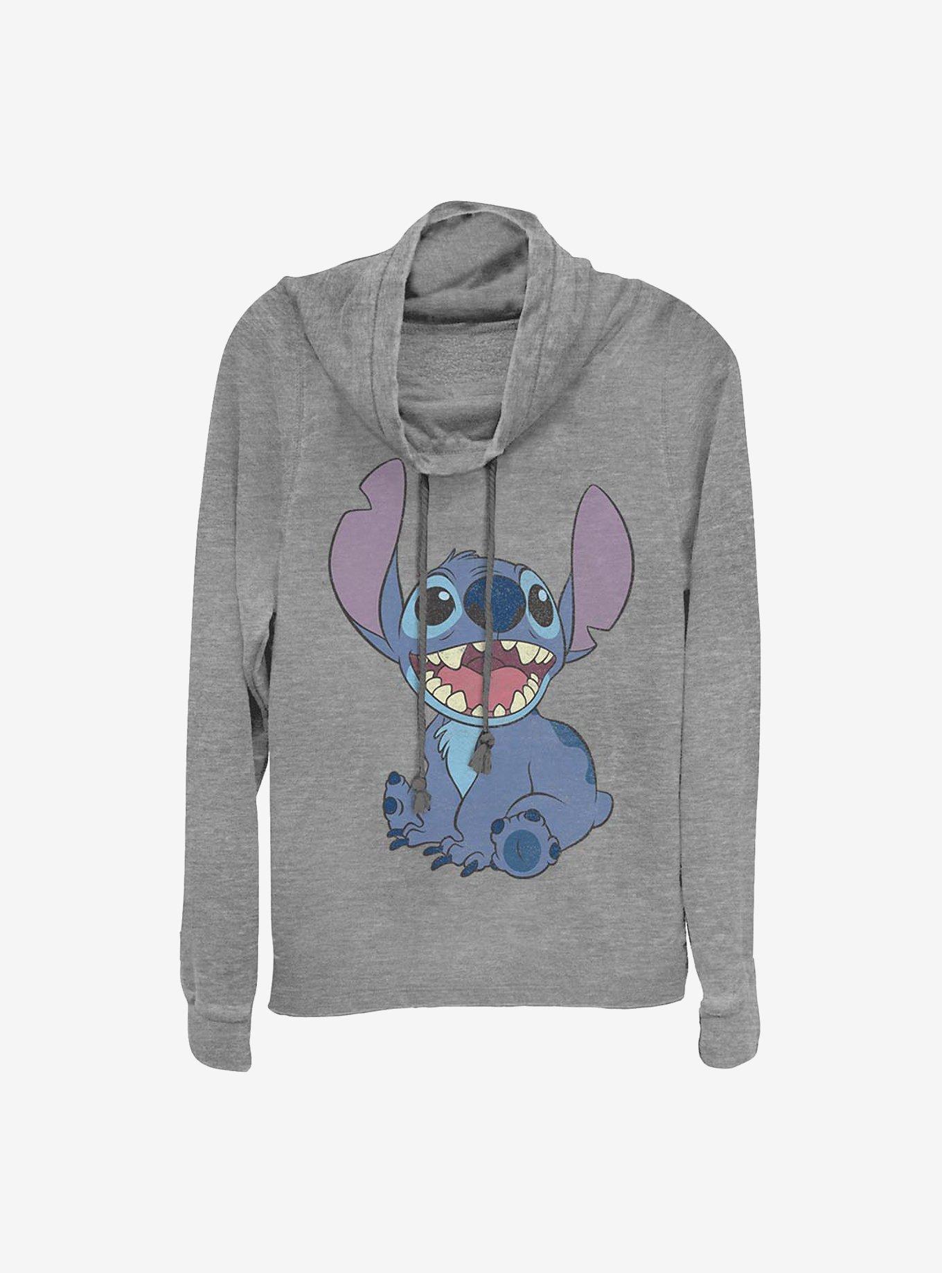 Disney Lilo & Stitch Basic Happy Stitch Cowlneck Long-Sleeve Girls Top, GRAY HTR, hi-res