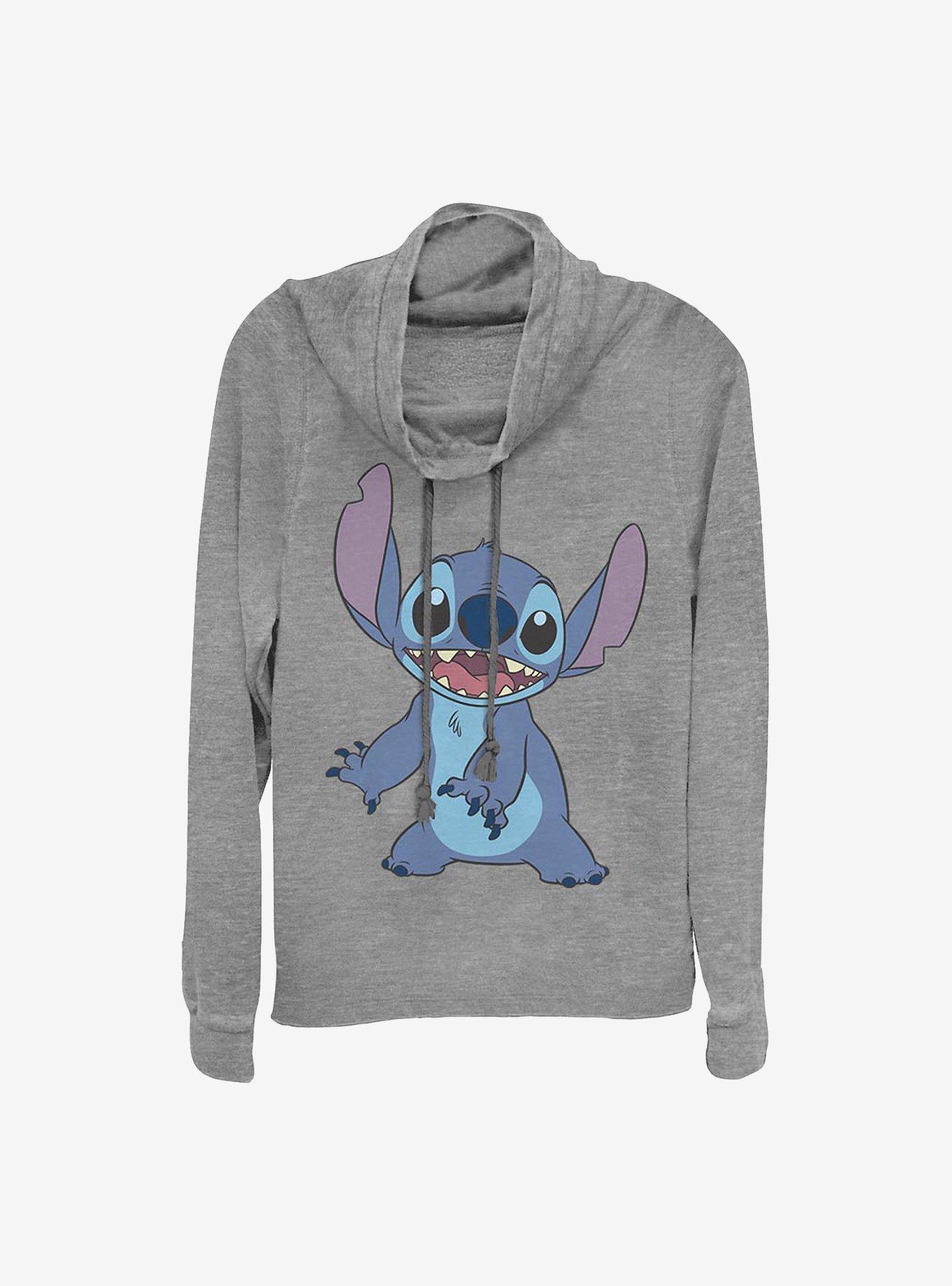 Disney Lilo & Stitch Basic Stitch Cowlneck Long-Sleeve Girls Top, GRAY HTR, hi-res