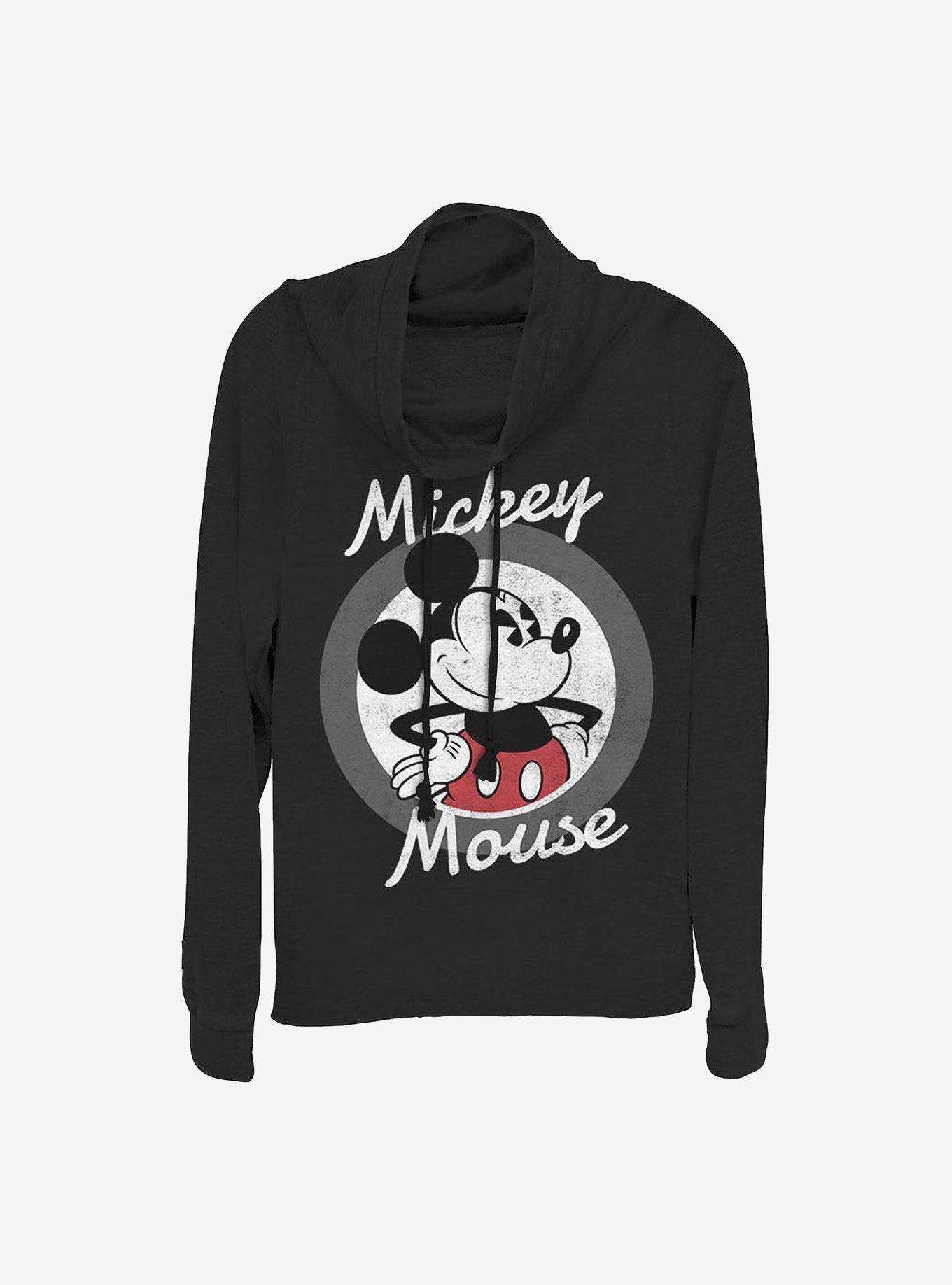 Disney Mickey Mouse 28 Cowlneck Long-Sleeve Girls Top, BLACK, hi-res