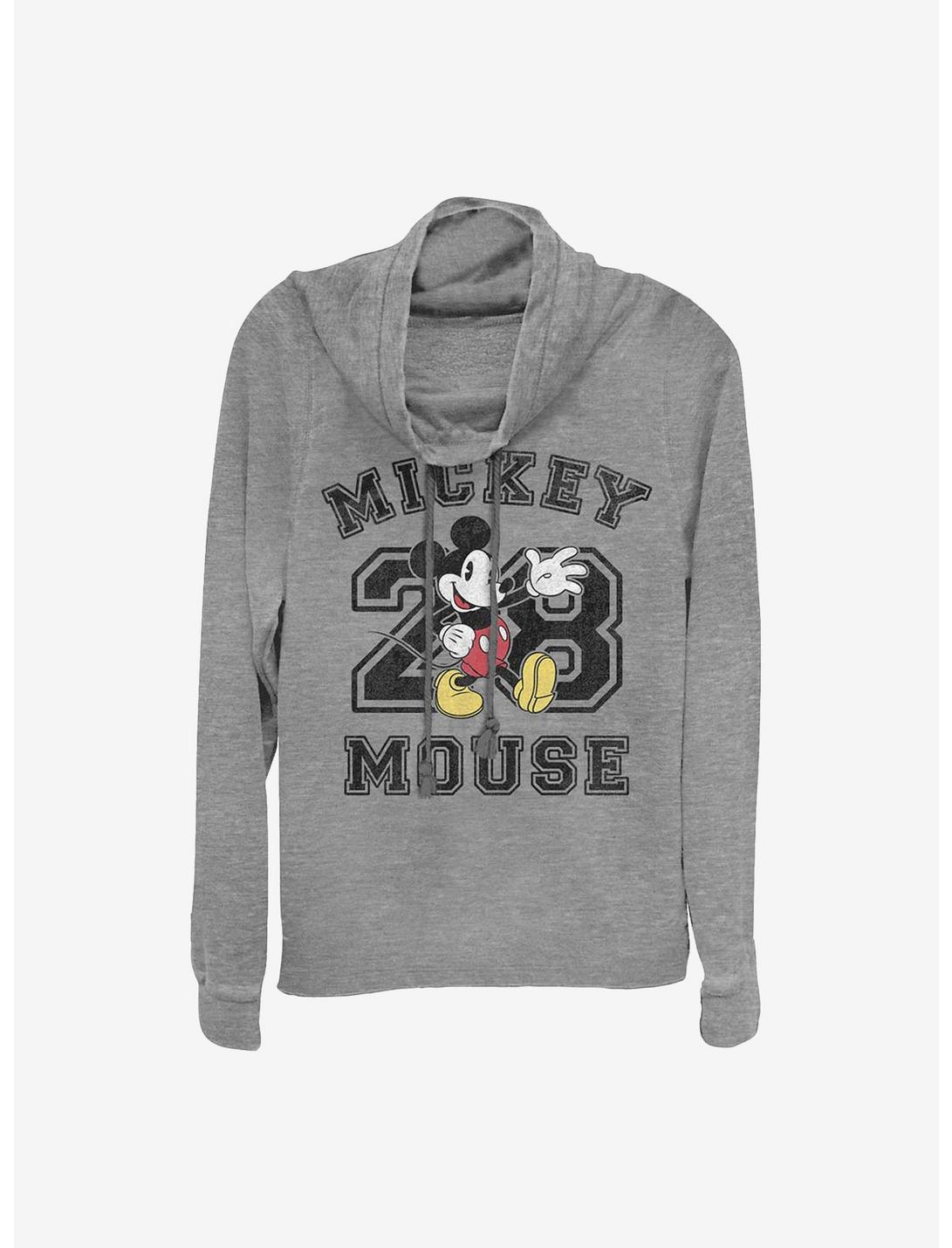 Disney Mickey Mouse Collegiate Cowlneck Long-Sleeve Girls Top, GRAY HTR, hi-res