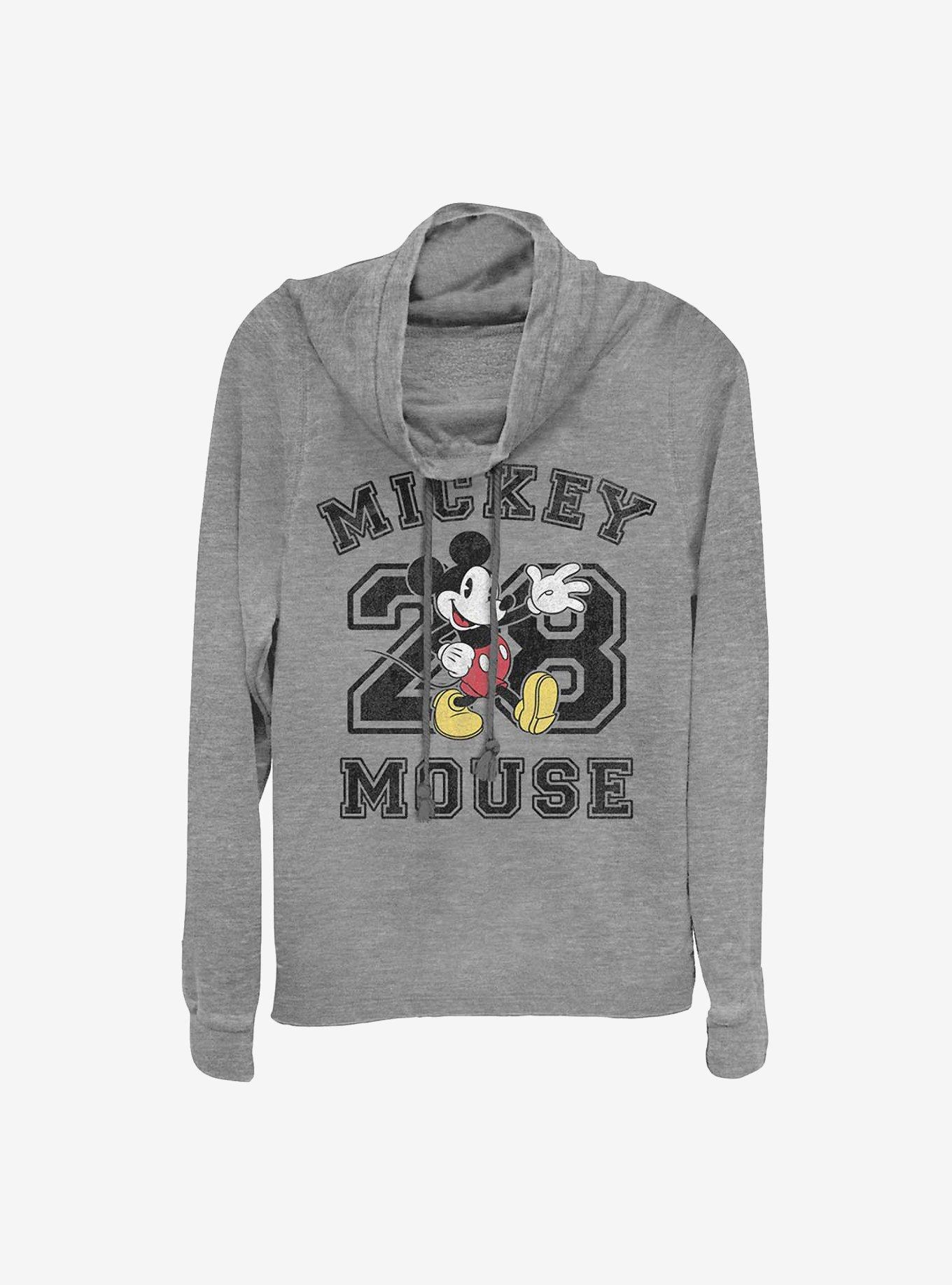 Disney Mickey Mouse Collegiate Cowlneck Long-Sleeve Girls Top, GRAY HTR, hi-res