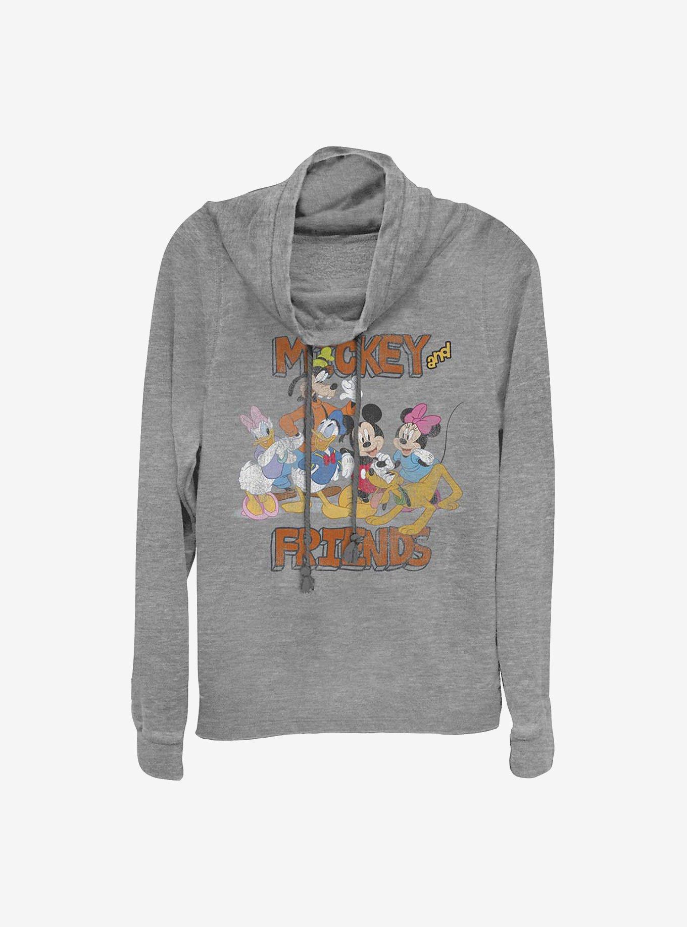 Disney Mickey Mouse And Friends Besties Cowlneck Long-Sleeve Girls Top, GRAY HTR, hi-res