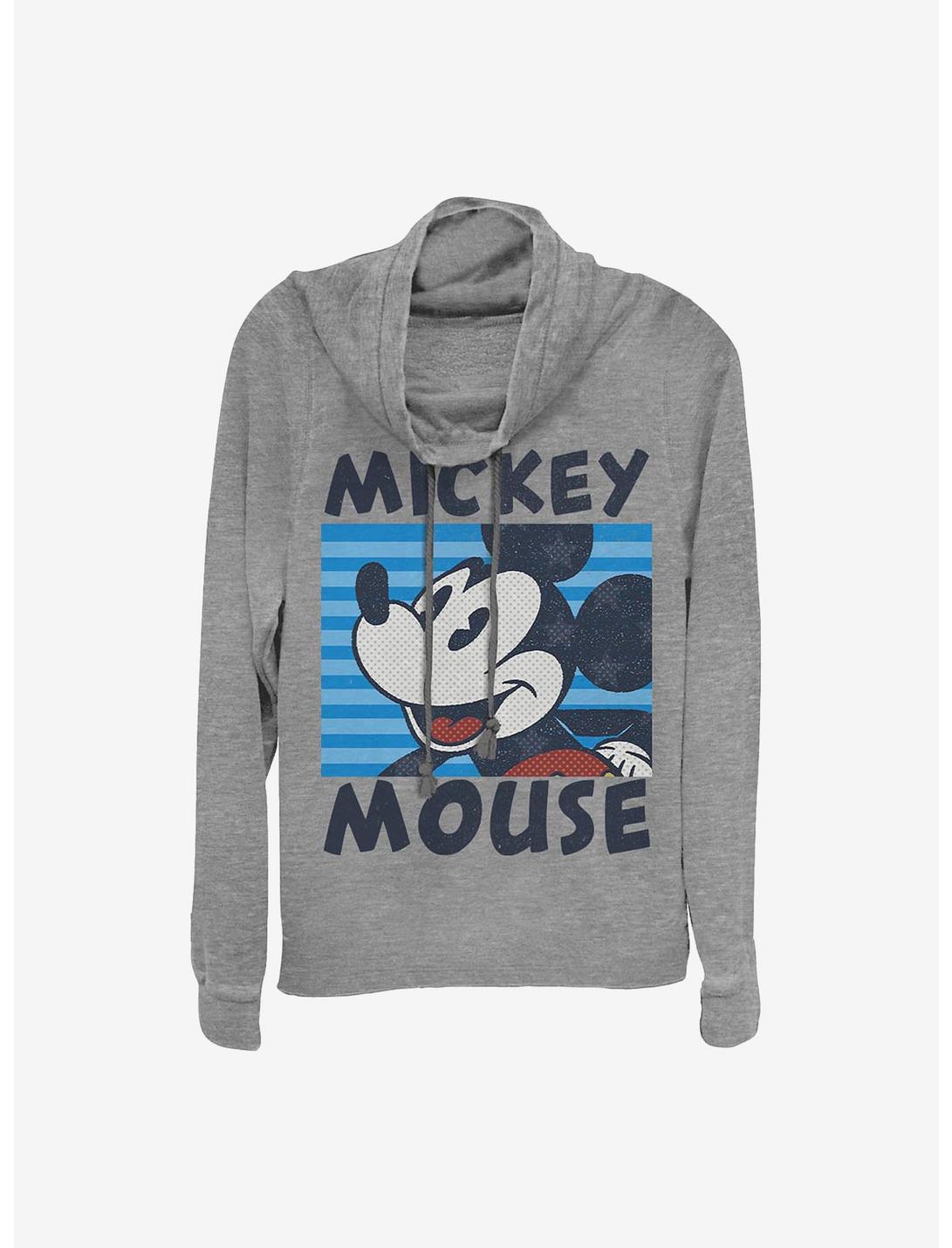 Disney Mickey Mouse Mickeys Stripes Cowlneck Long-Sleeve Girls Top, GRAY HTR, hi-res