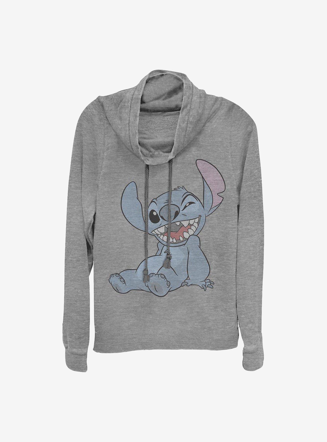 Disney Lilo & Stitch Halftone Stitch Cowlneck Long-Sleeve Girls Top, GRAY HTR, hi-res