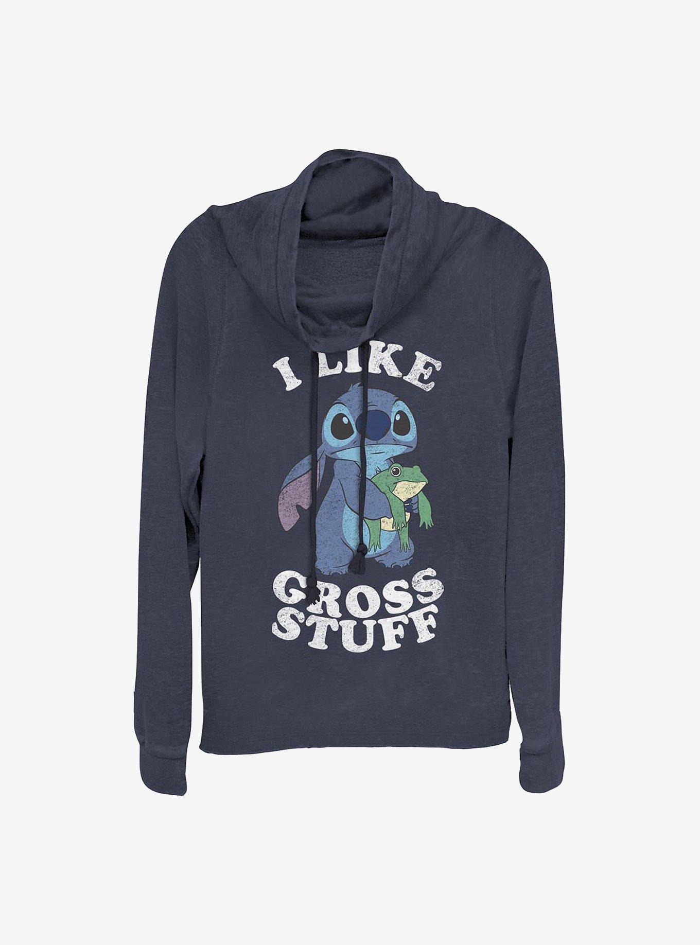 Disney Lilo & Stitch I Like Gross Stuff Stitch Cowlneck Long-Sleeve Girls Top, NAVY, hi-res