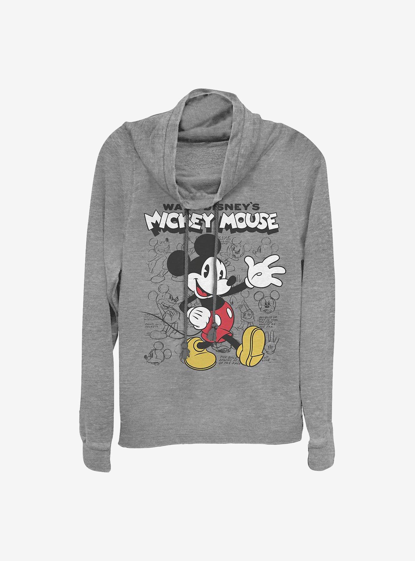 Disney Mickey Mouse Sketchbook Cowlneck Long-Sleeve Girls Top, GRAY HTR, hi-res