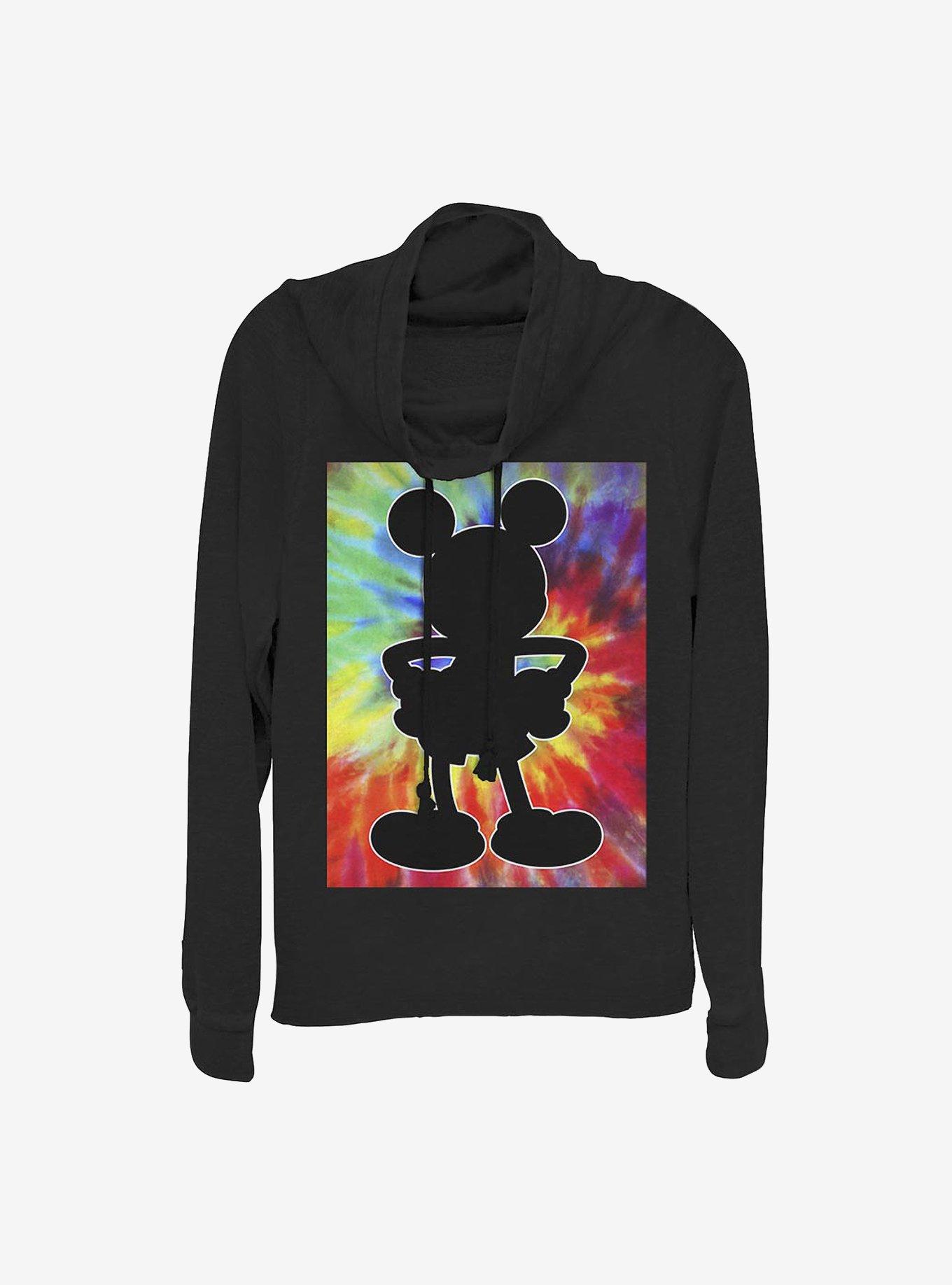 Disney Mickey Mouse Tie-Dye Mickey Cowlneck Long-Sleeve Girls Top, BLACK, hi-res