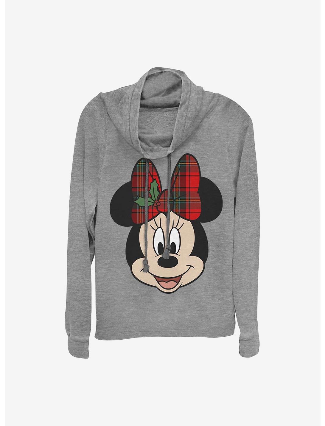 Disney Minnie Mouse Big Minnie Holiday Cowlneck Long-Sleeve Girls Top, GRAY HTR, hi-res