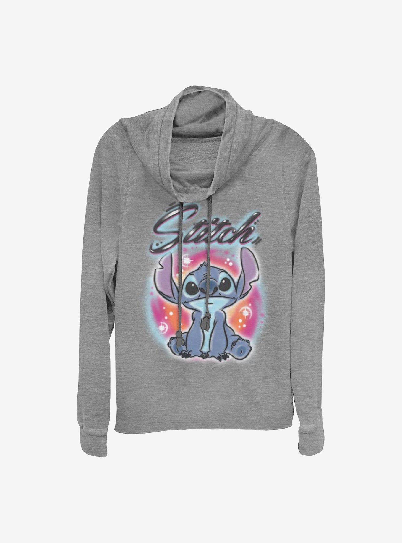 Disney Lilo & Stitch Stitch Airbrush Cowlneck Long-Sleeve Girls Top, GRAY HTR, hi-res